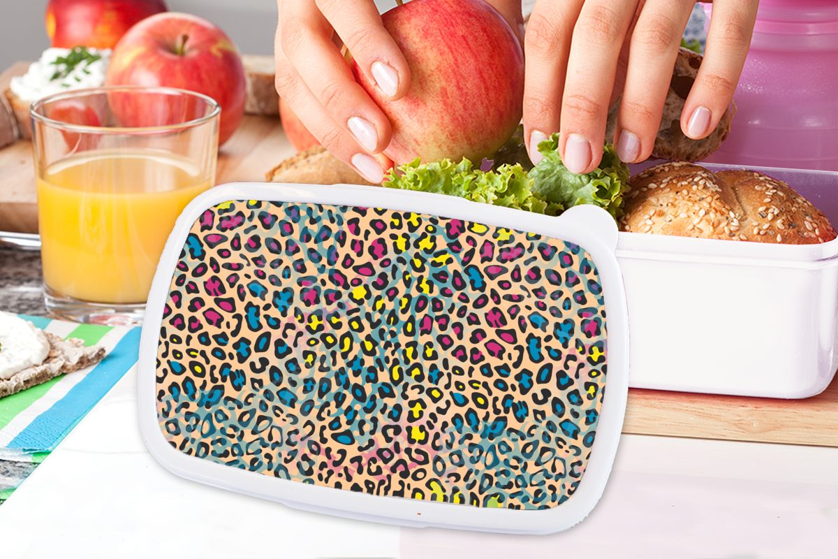 Mädchen Pantherdruck Kinder Brotdose, Jungs und und Erwachsene, Muster Brotbox MuchoWow Lunchbox - für weiß - (2-tlg), für Farben, Kunststoff,