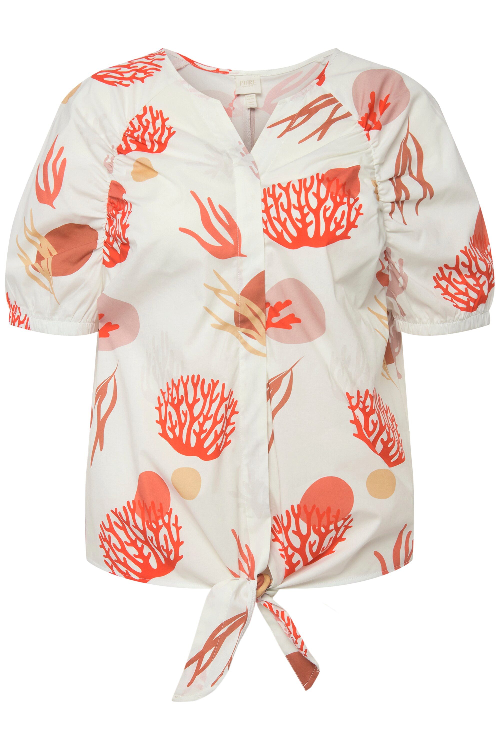 Spitzenbluse Bluse Korallen Tunika-Ausschnitt Halbarm
