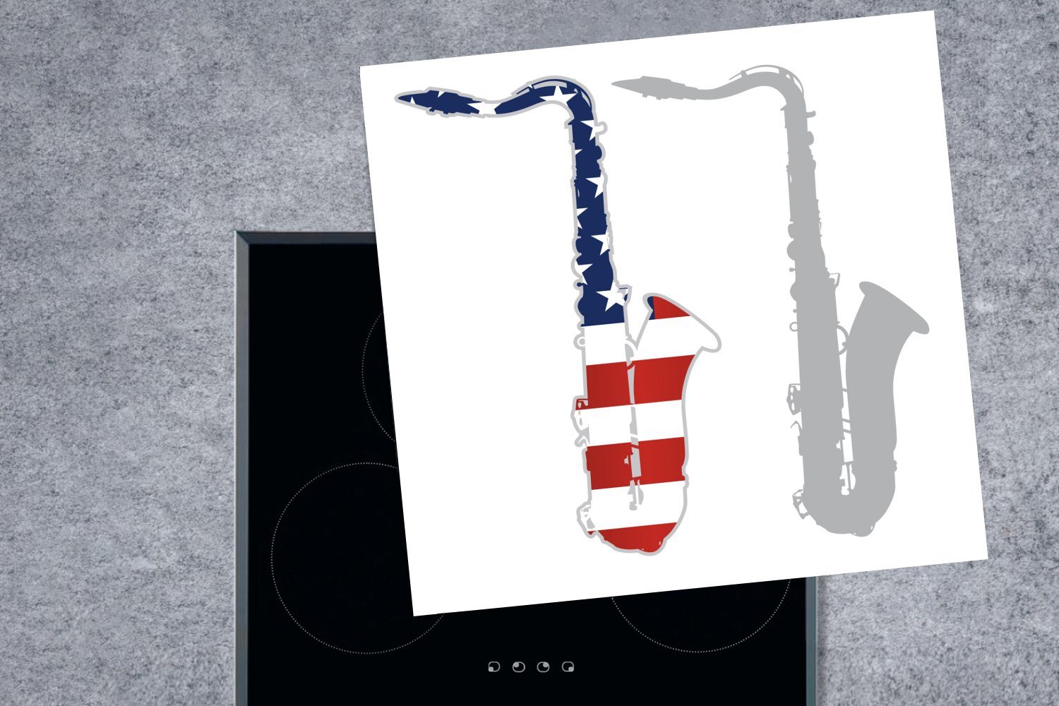 MuchoWow Herdblende-/Abdeckplatte Illustration eines Saxophons für tlg), (1 Flagge, küche Arbeitsplatte Vinyl, der mit amerikanischen cm, Ceranfeldabdeckung, 78x78
