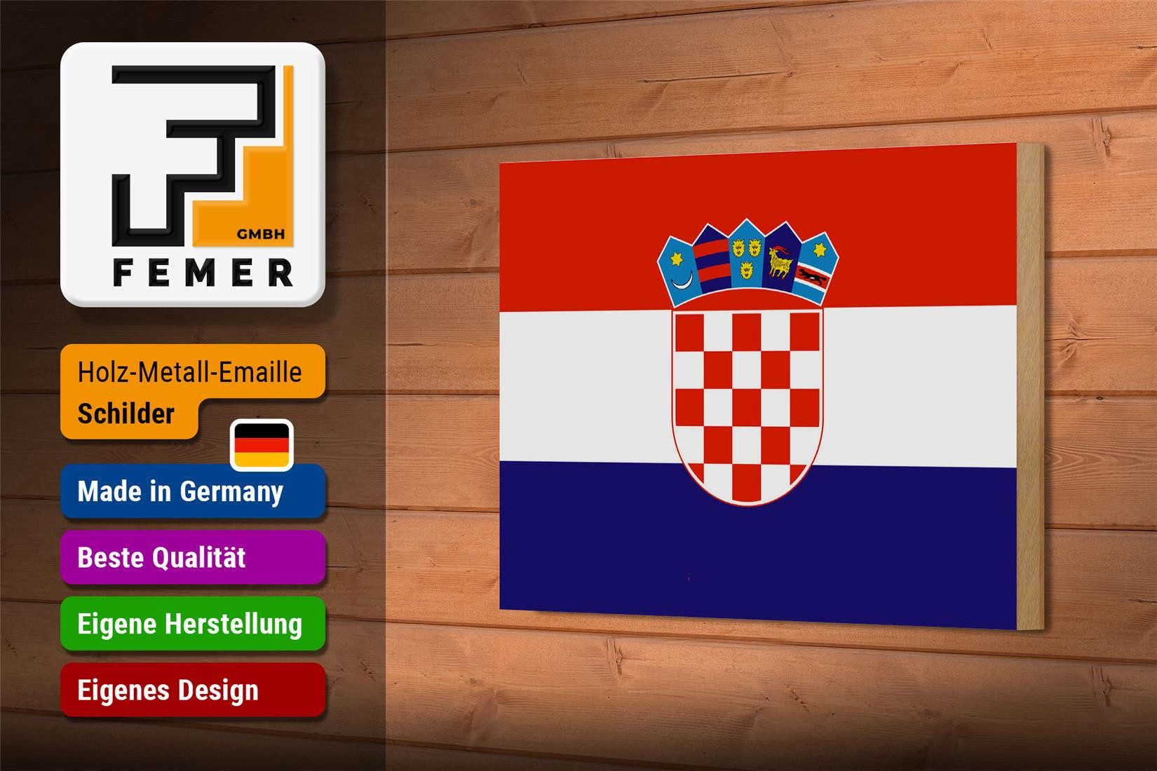 Femer GmbH Holzbild Flagge Kroatiens 18x12 cm Flag of Croatia, Flaggen (1 St), Glatte Holzfaserplatte (MDF), vorn beschichtet