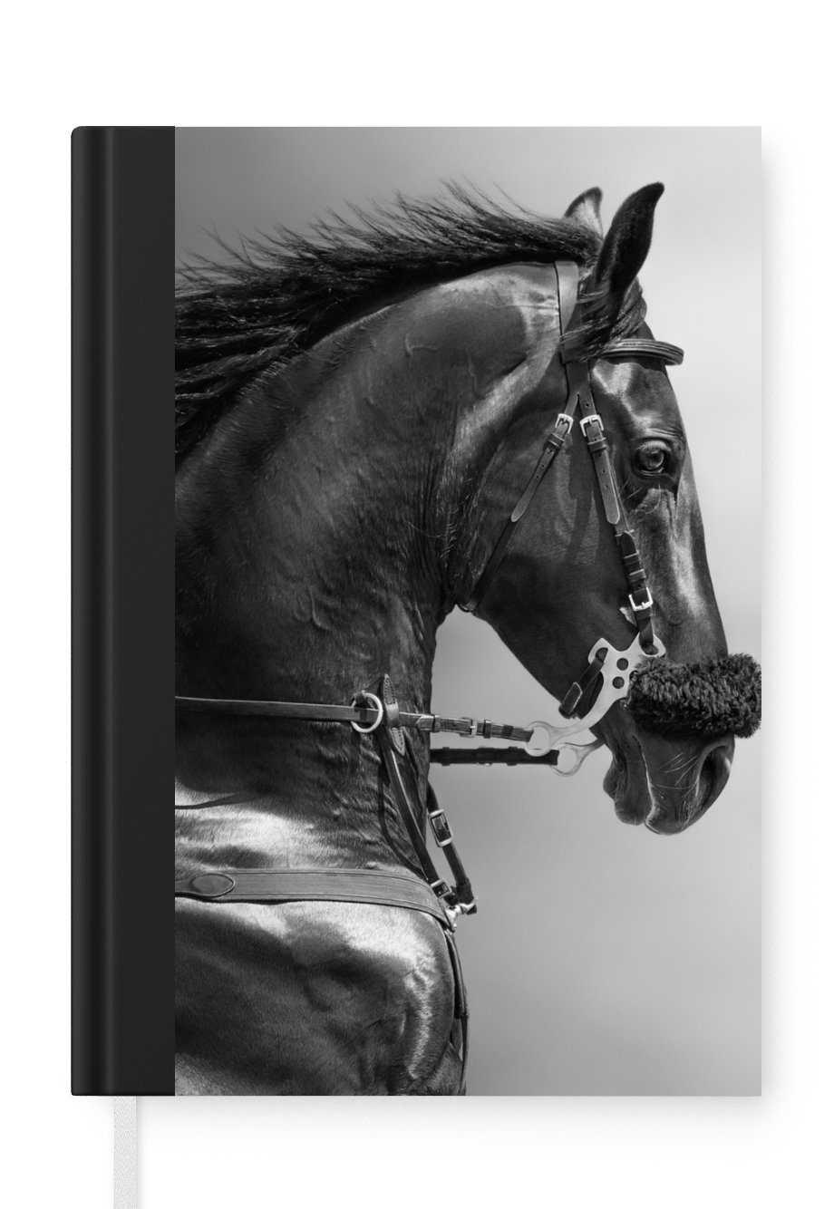 MuchoWow Notizbuch Pferde - Schwarz - Porträt - Tiere, Journal, Merkzettel, Tagebuch, Notizheft, A5, 98 Seiten, Haushaltsbuch
