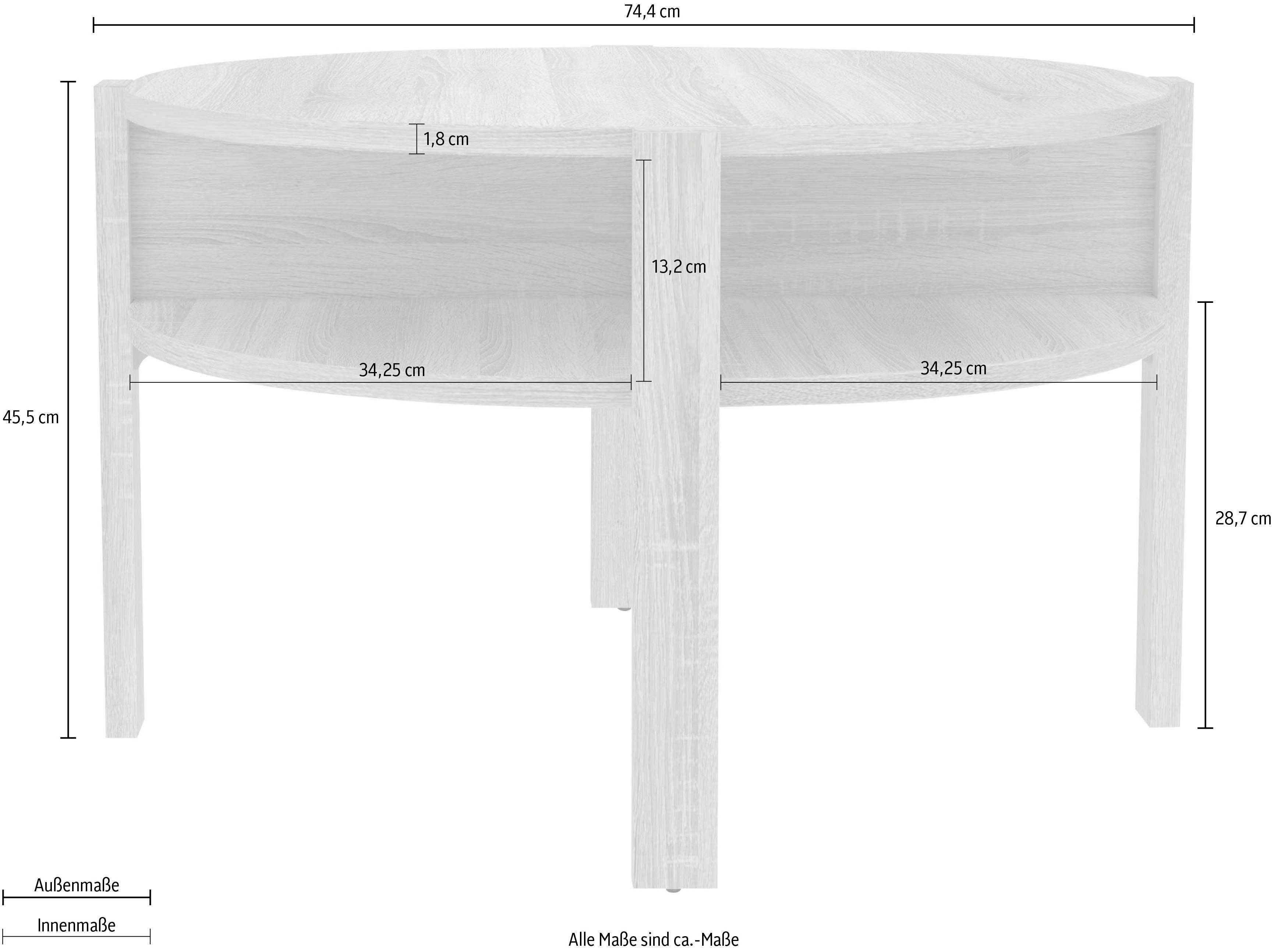 Forte Möbel FORTE Beistelltisch, Sonoma ca. 74,5 Durchmesser cm Eiche