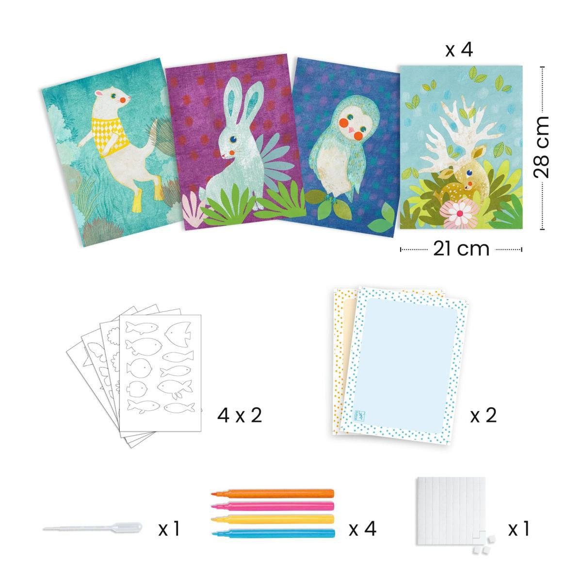 DJECO Kreativset Malset mit Tiermotiven für Kinder von 3-6 Jahren mit Löschpapier