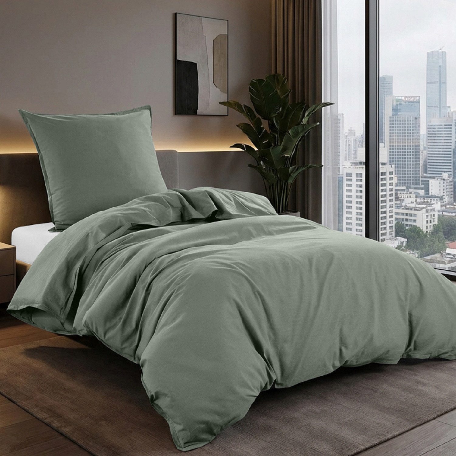 wometo Bettwäsche Stone Washed 155x220 Renforcé, Baumwolle, 2 teilig, OEKO-TEX®, 100% Baumwolle, Bettwäsche im Knitterlook mit Stehsaum