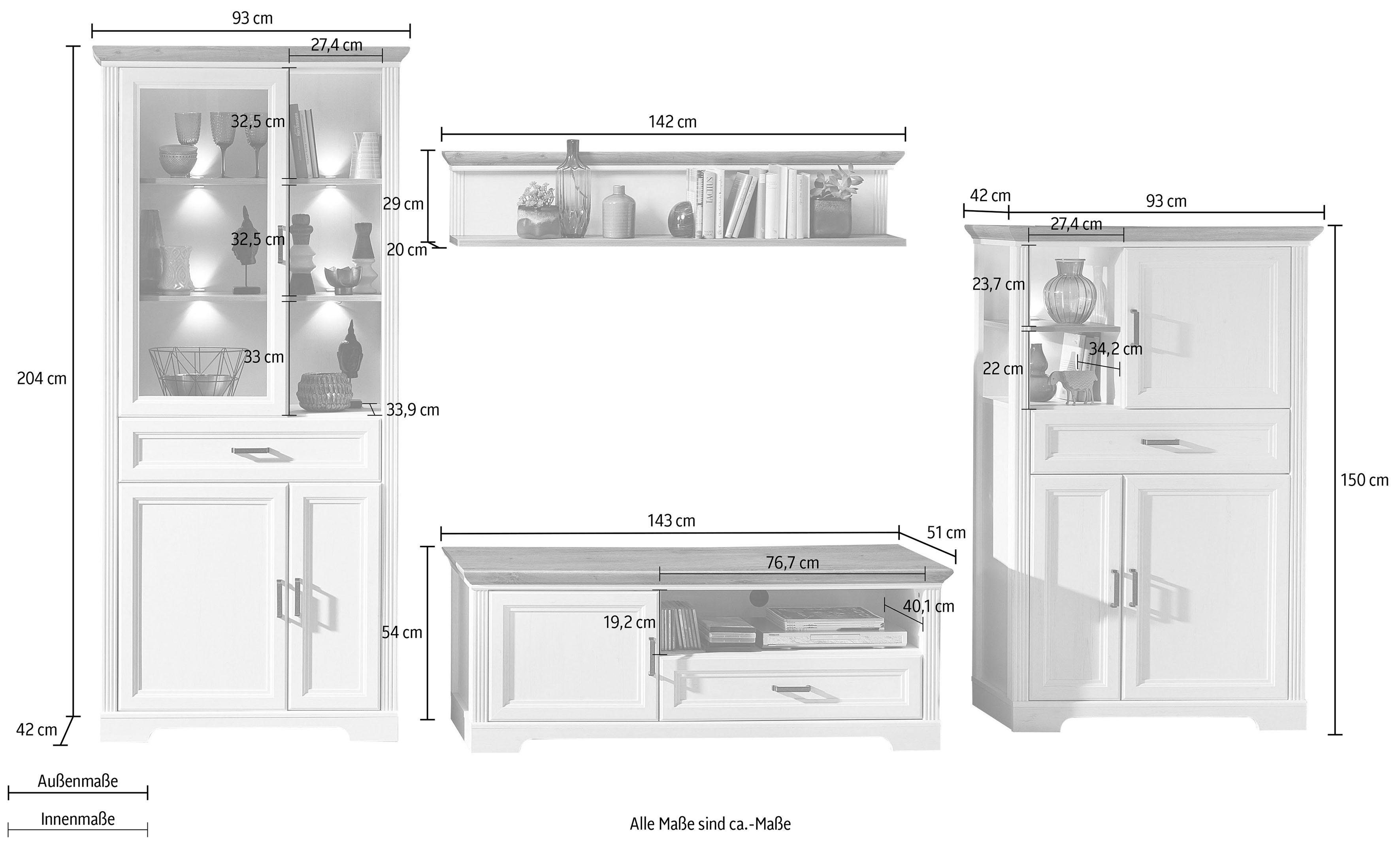 Innostyle Wohnwand Jasmin, (Set, 4-St), inkl. LED-Beleuchtung, mit Soft-Close-Funktion