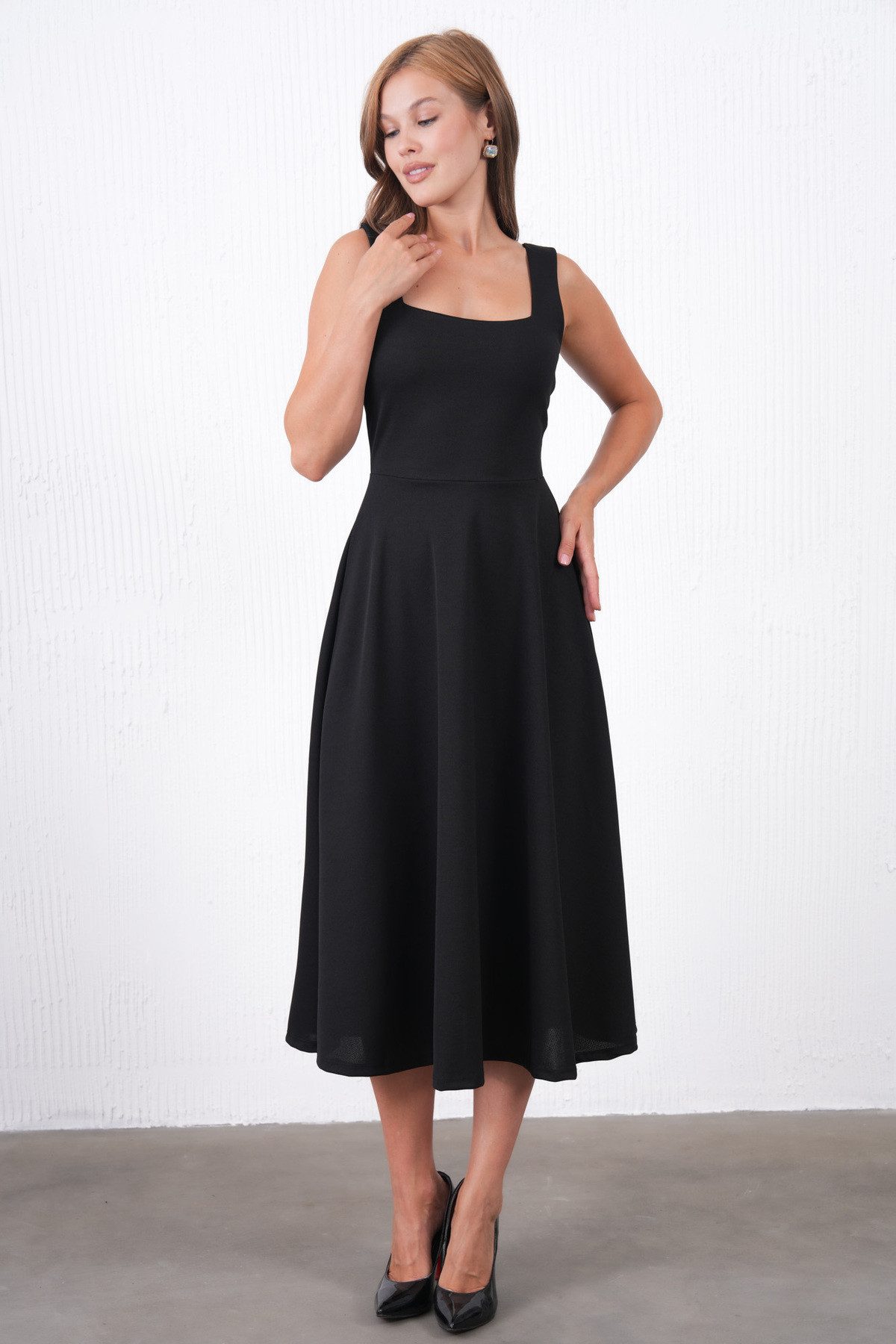 WOMAN VISION Midikleid Midikleid mit eckigem Ausschnitt und breiten Trägern – Bild 4 von 5