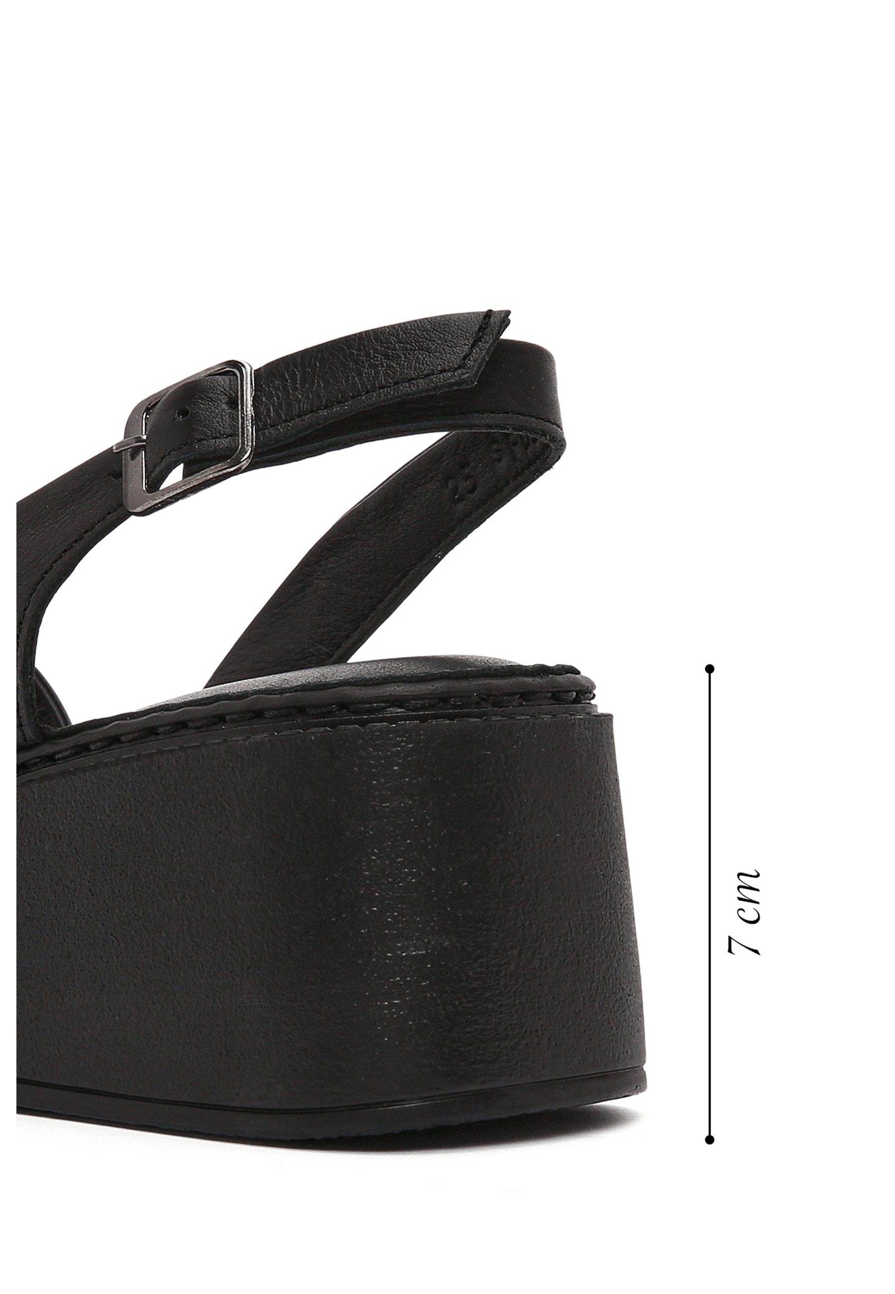 Derimod Keilabsatz-Sandalen aus Leder Sandale Echtes Leder, Lederkomfort, Schnallenverschluss, Plateau-Design
