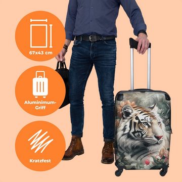 NoBoringSuitcases.com© Koffer Tiger - Wildtiere - Blumen - Dschungel 67x43x25cm, 4 Rollen, Mittelgroßer Koffer für Erwachsene, Reisekoffer