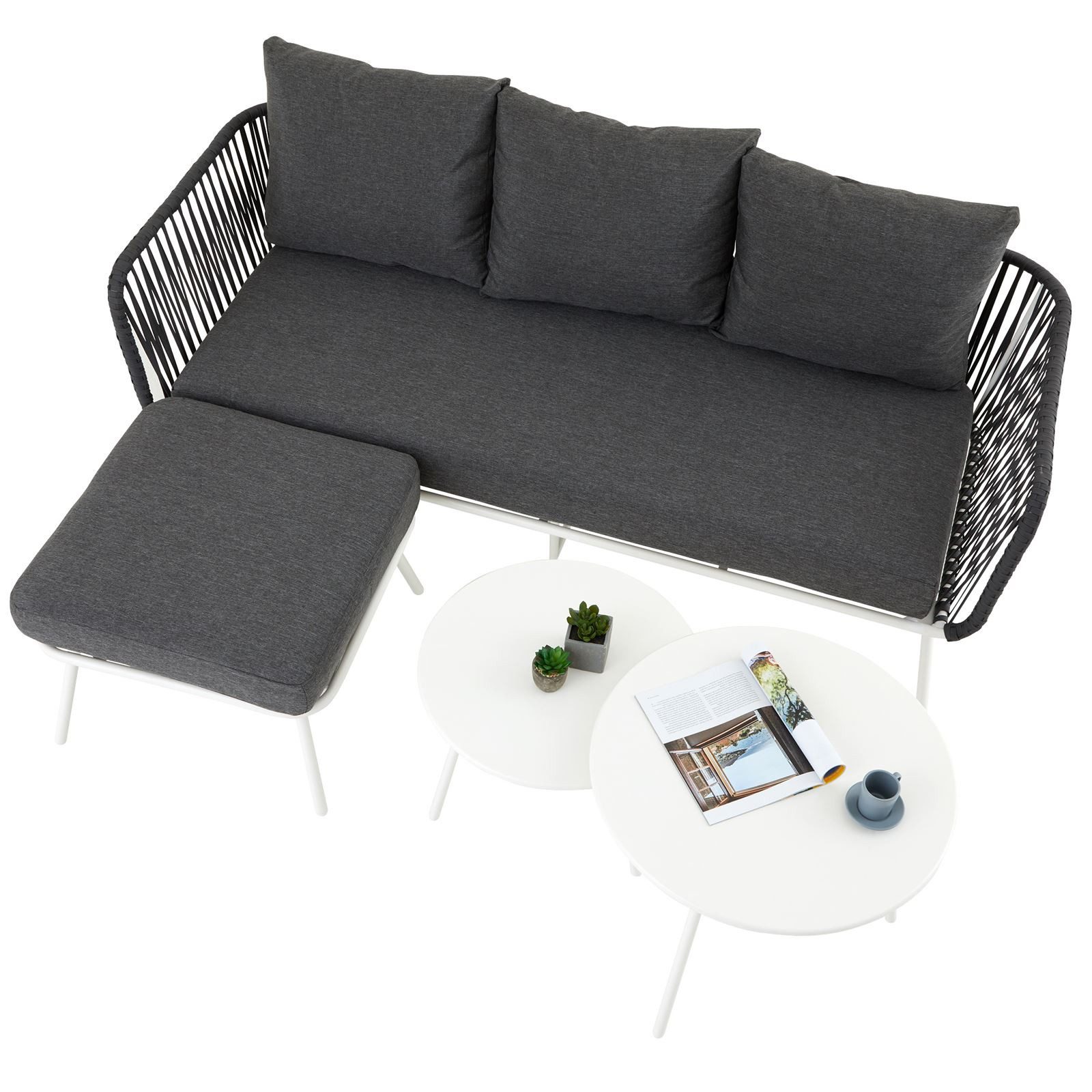 IDIMEX Gartenlounge Mykonos 4-teilig - Sofa, Hocker & Beistelltische Champagne
