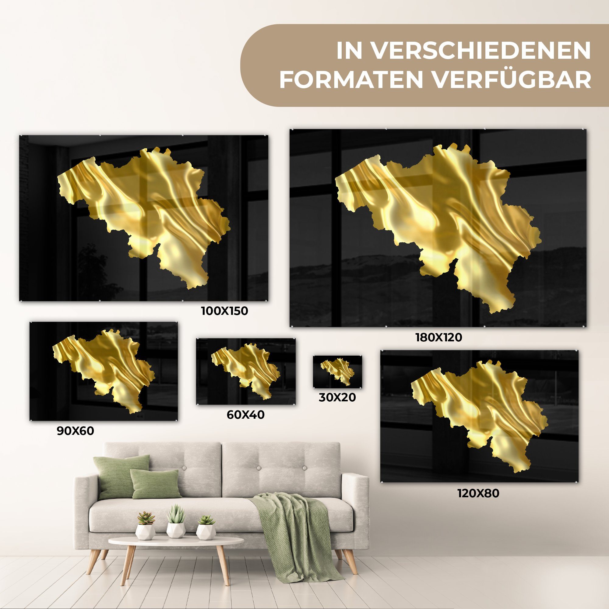 - Acrylglasbild - Wohnzimmer Schlafzimmer (1 Gold, Belgien St), Acrylglasbilder Karte MuchoWow &