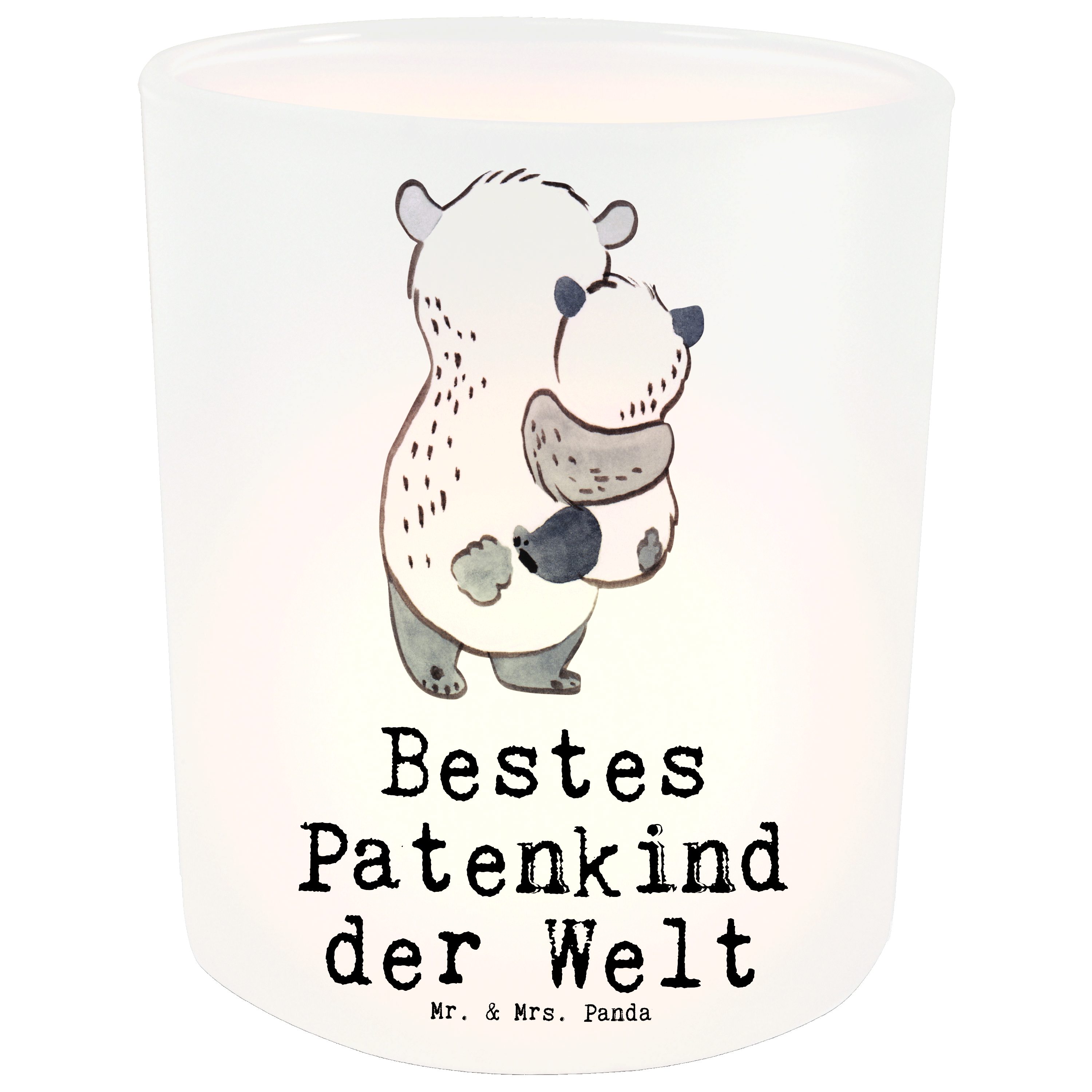 Mr. & Mrs. Panda Windlicht Panda Bestes Patenkind der Welt - Transparent - Geschenk, Bedanken, K (1 St)