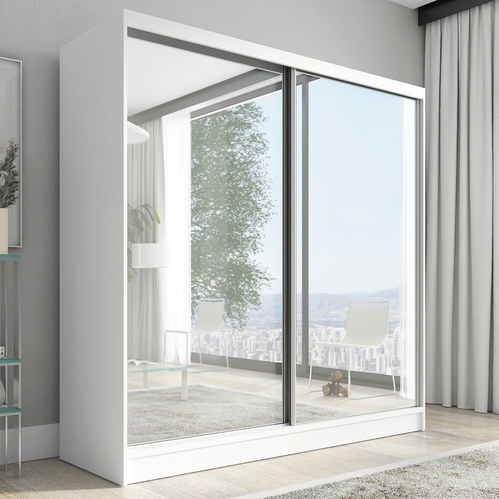A&J MöbelLand GmbH Schiebetürenschrank IVAR 200 cm mit drei Schubladen und Spiegel (TOP ANGEBOT! Geräumiger Schrank mit einer Breite von 200 cm und Spiegel, ideal zur Aufbewahrung von Kleidung und Accessoires. 3 Schubladen und viel Stauraum. TOP PRODUKT! Wählen Sie das ideale Modell für Ihr Schlafzimmer!, Inclusive 3 Schubladen) Breite: 200 cm, Höhe: 215 cm, Tiefe: 59,5 cm