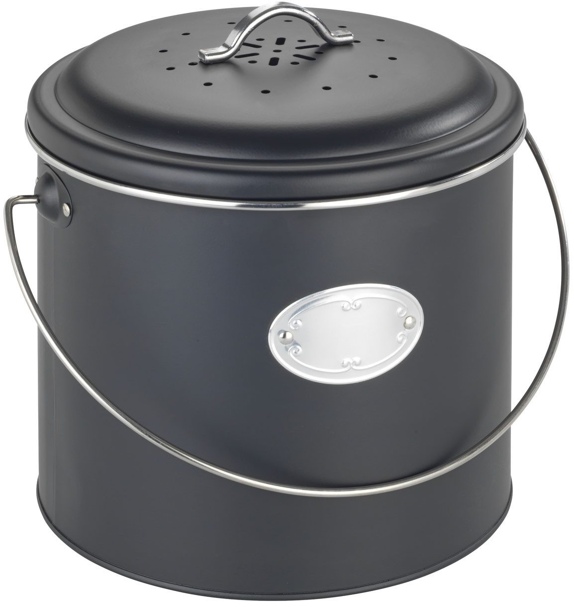 WENKO Biomülleimer Modell Nero, Komposteimer aus Metall, inkl. 3 Aktivkohlefiltern zum Wechseln, 6 L