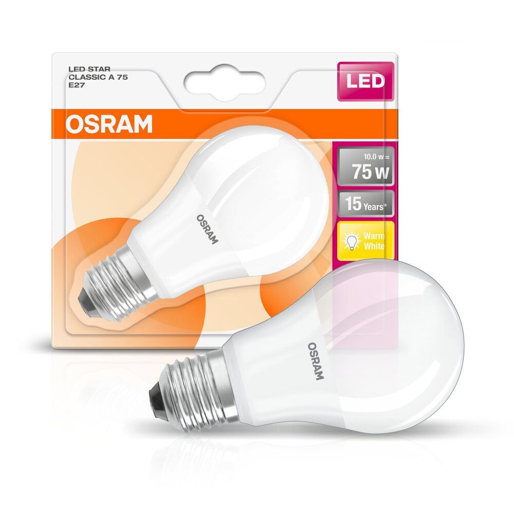 Osram Osram LED E27 A60 10W = 75W Birne 200° 1055lm Warmweiß 2700K LED-Leuchtmittel,  E27, Warmweiß