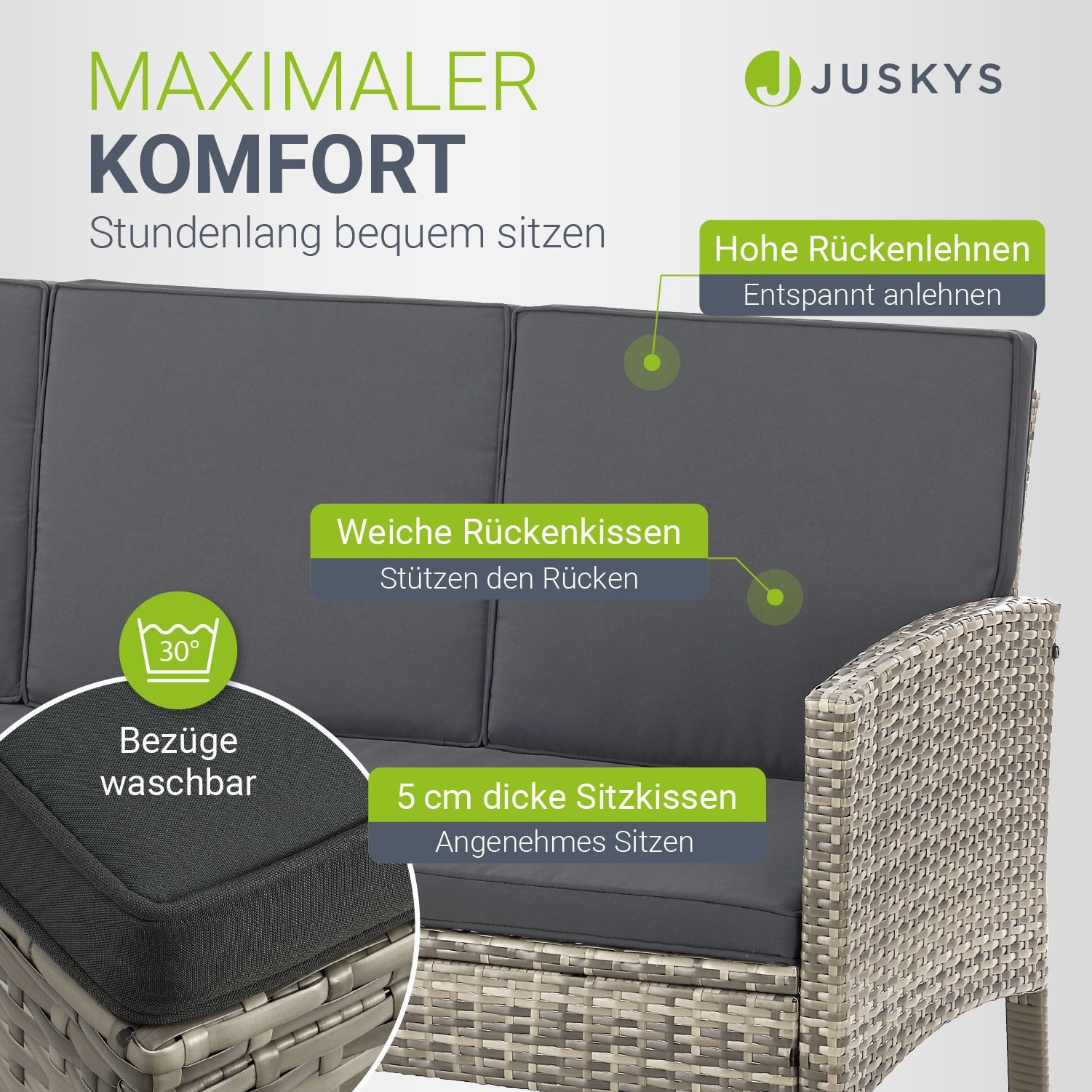 Juskys Gartenlounge-Set Turin, (6-tlg), Polyrattan Sitzgruppe für 7 Personen, Gartenmöbel inkl. Abdeckung