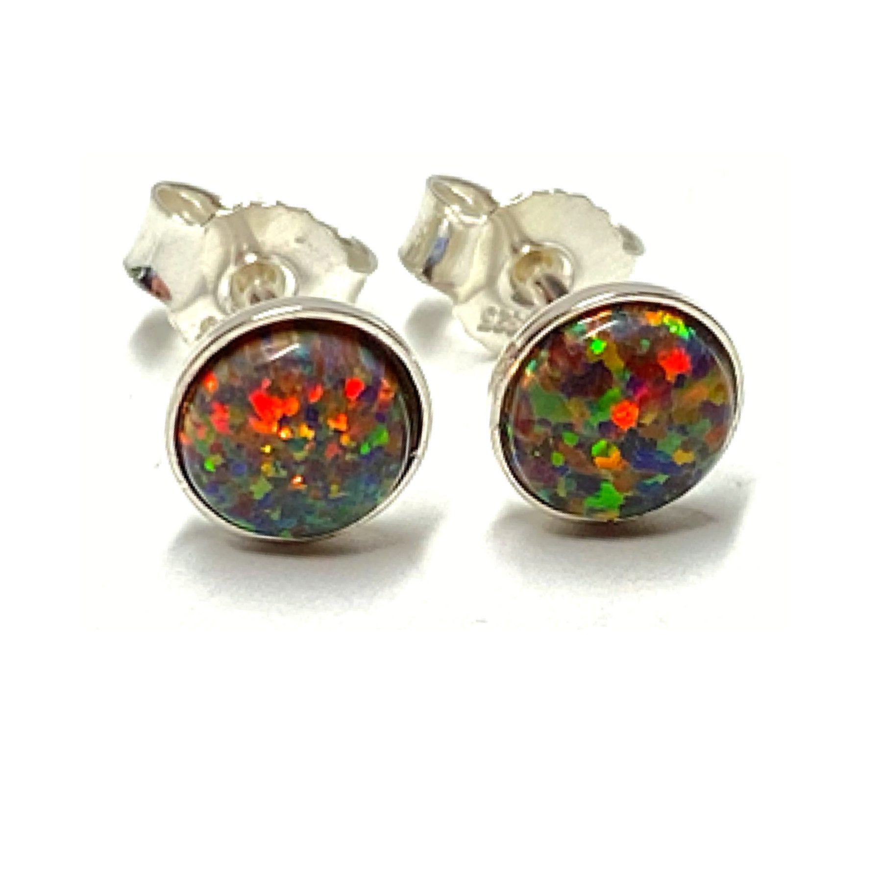 Ohrstecker-Set 925/- Silberstecker mit synth Opal rotbraun 6mm Ohrring Ohrstecker