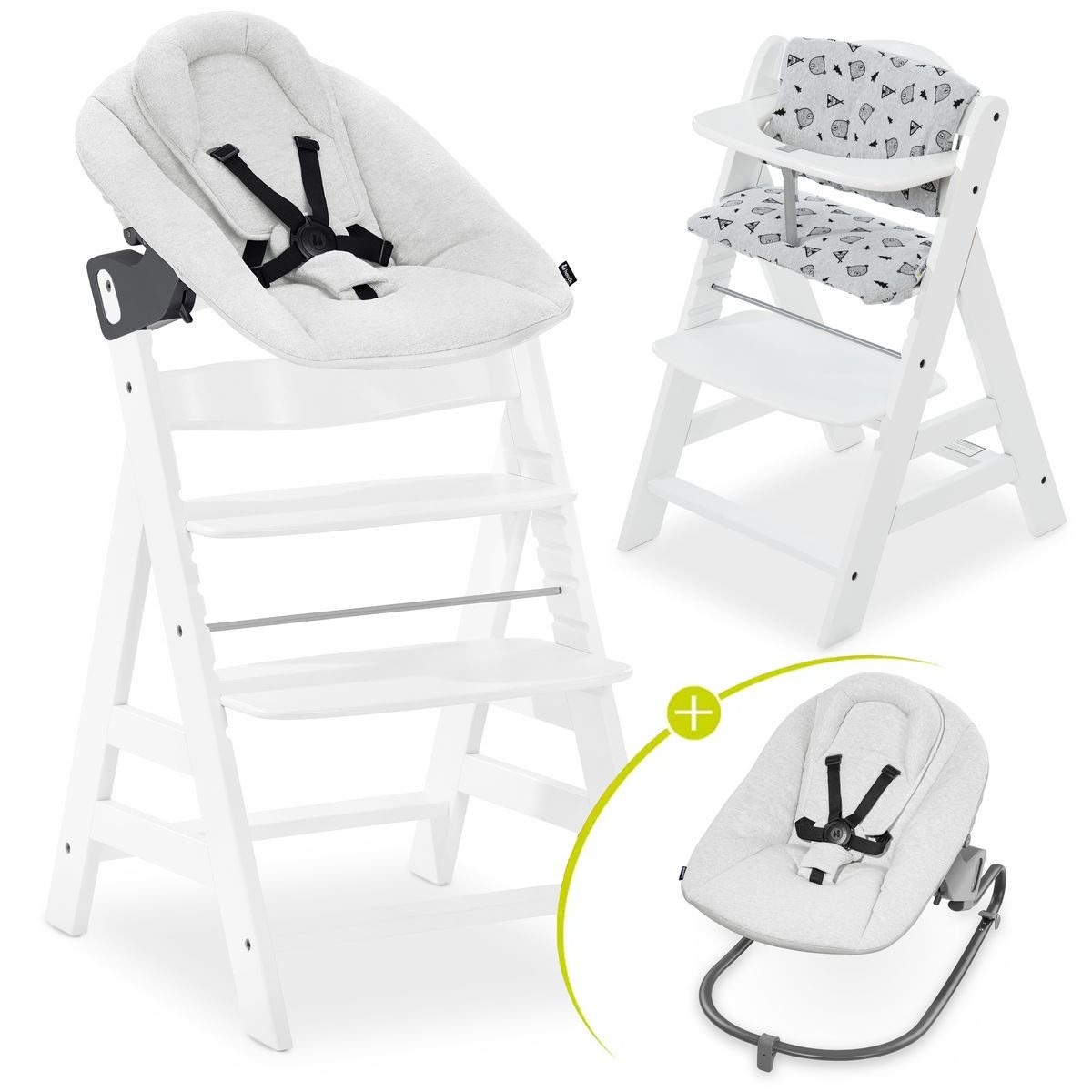 Hochstuhl Alpha Plus White - Newborn Set Light Grey