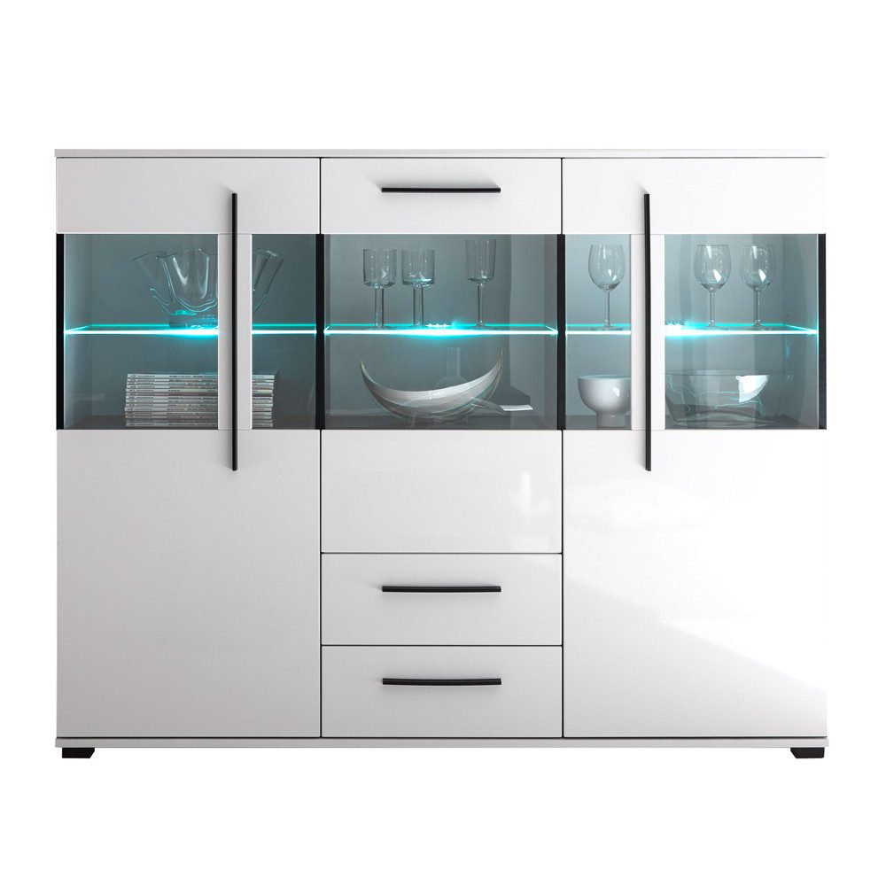 Lomadox Highboard COLORADO-61, Modernes in weiß Hochglanz inkl. LED und Gra günstig online kaufen