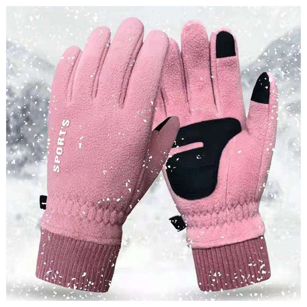 Blusmart Fahrradhandschuhe Winterwärmende Handschuhe, Winddichte Touchscreen-Sporthandschuhe double polar grain womens pink | Fahrradhandschuhe