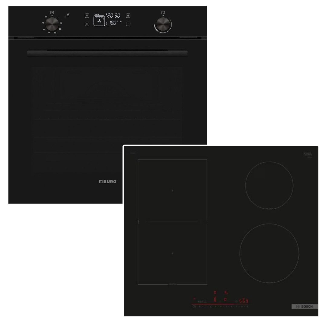 VESTEL Backofen-Set 78L Pyrolyse Backofen + 60cm Induktionsfeld Bosch PowerBoost CombiZone, Pyrolyse-Selbstreinigung