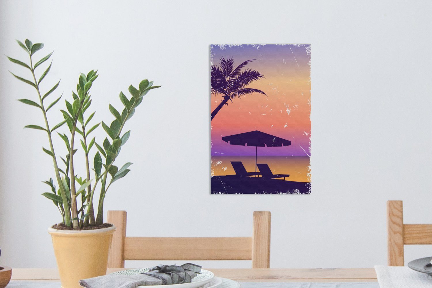 Luft (1 Leinwandbild - Strandkorb Gemälde, OneMillionCanvasses® - fertig - cm St), inkl. 20x30 bespannt Sonnenschirm Sommer, Leinwandbild Zackenaufhänger,
