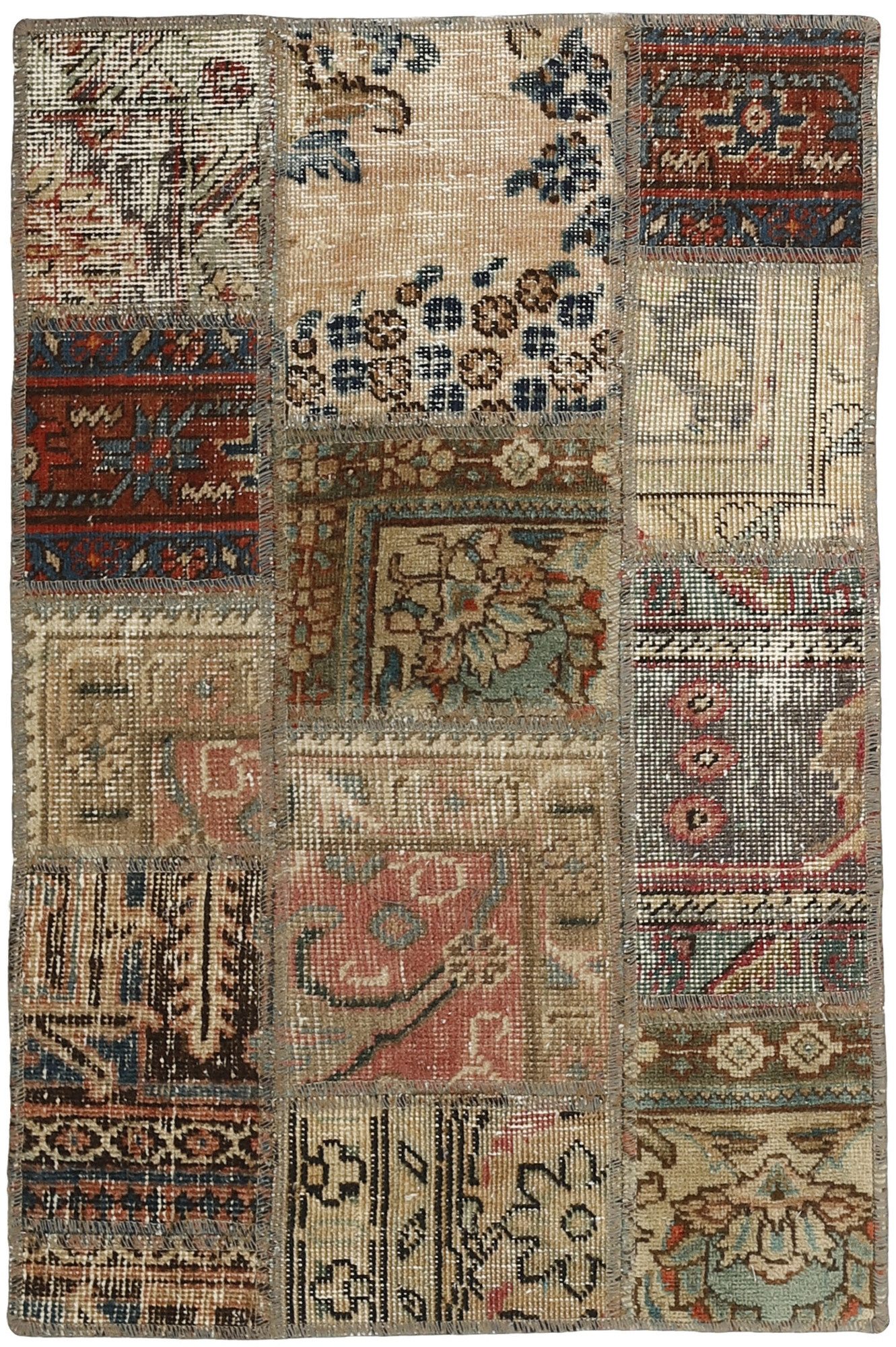 Wohnando Teppich MY-RUG Vintage Patch Work Floral & Ornamentiert 90x60cm, Rechteckig, Höhe: 10 mm, Handgeknüpfter Teppich,Handgesponnene Wolle, mit Naturfarben gegärbt