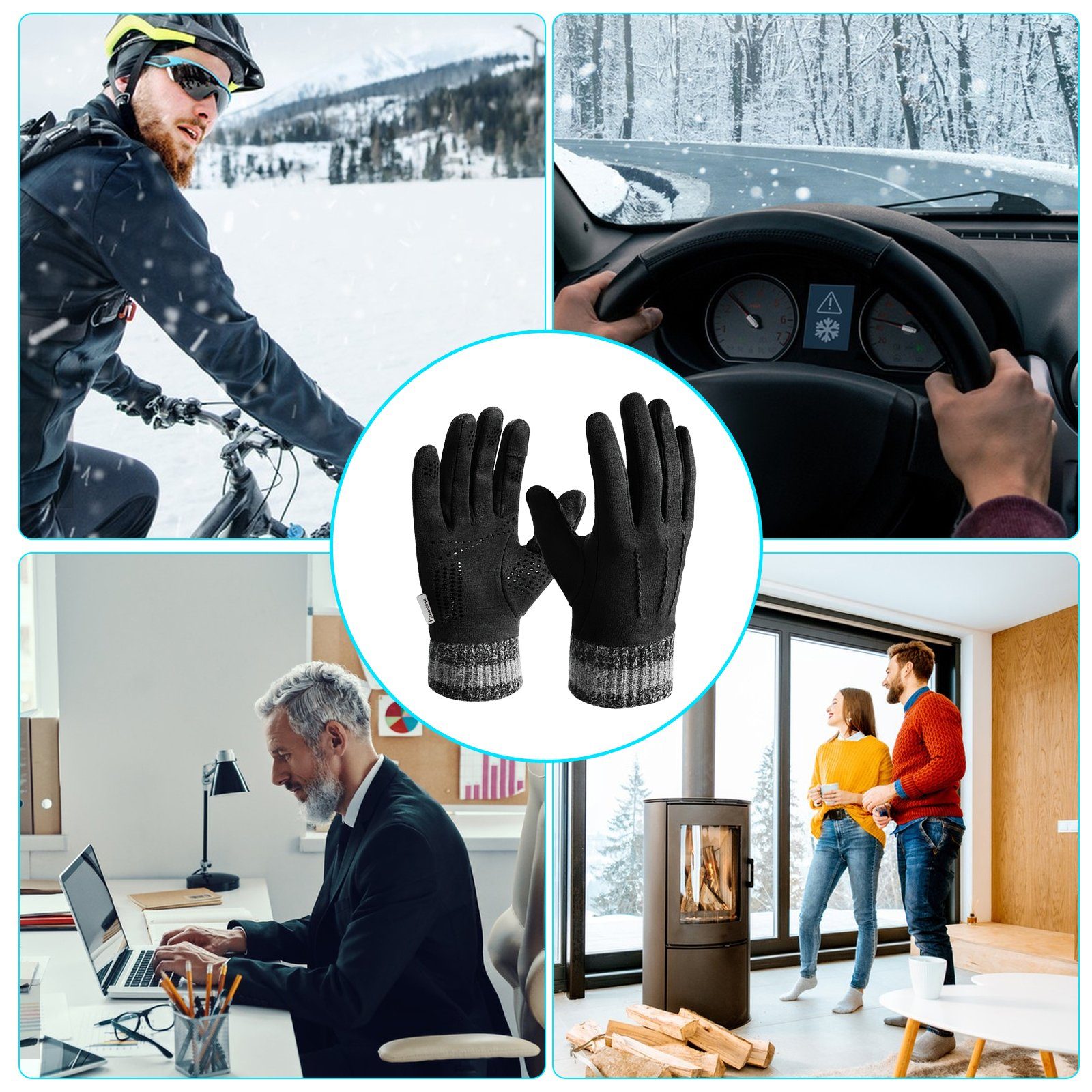 Schwarz Ski Handschuhe (Sport Damen Winddicht, Warm Winterhandschuhe Radfahren Strick EXTSUD Gloves Reithandschuhe Thermohandschuhe für mit Fingerhandschuhe Futter) Outdoor