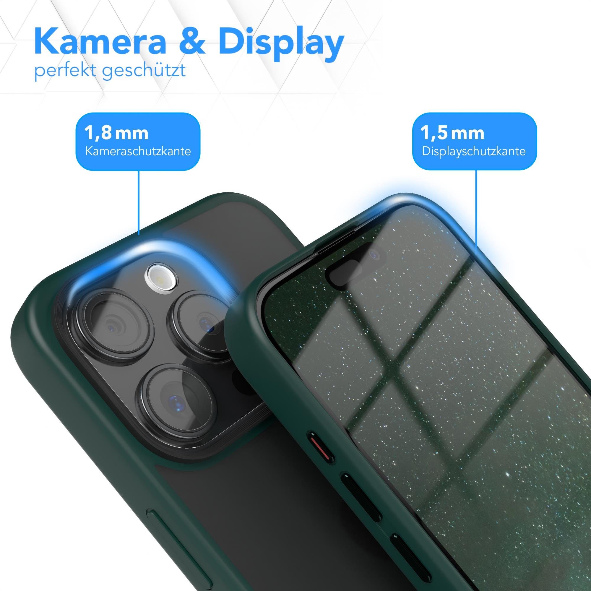 EAZY CASE Handyhülle Outdoor Case für Apple iPhone 15 Pro 6,1 Zoll, Slim Cover Durchsichtig Robust Back Cover stoßfest Grün / Nachtgrün