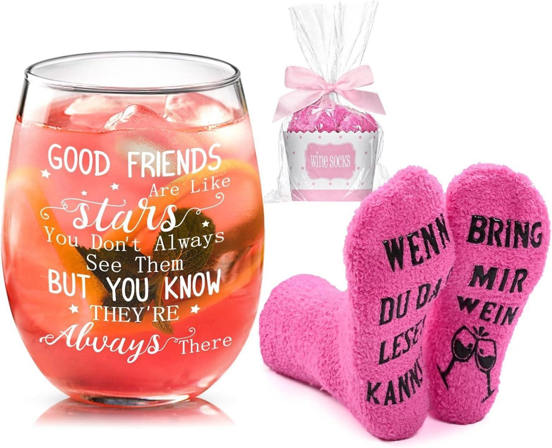 LuxusKollektion Weinglas Weinglas mit Lustigen Socken Set Beste Freundin Geschenk 520ml
