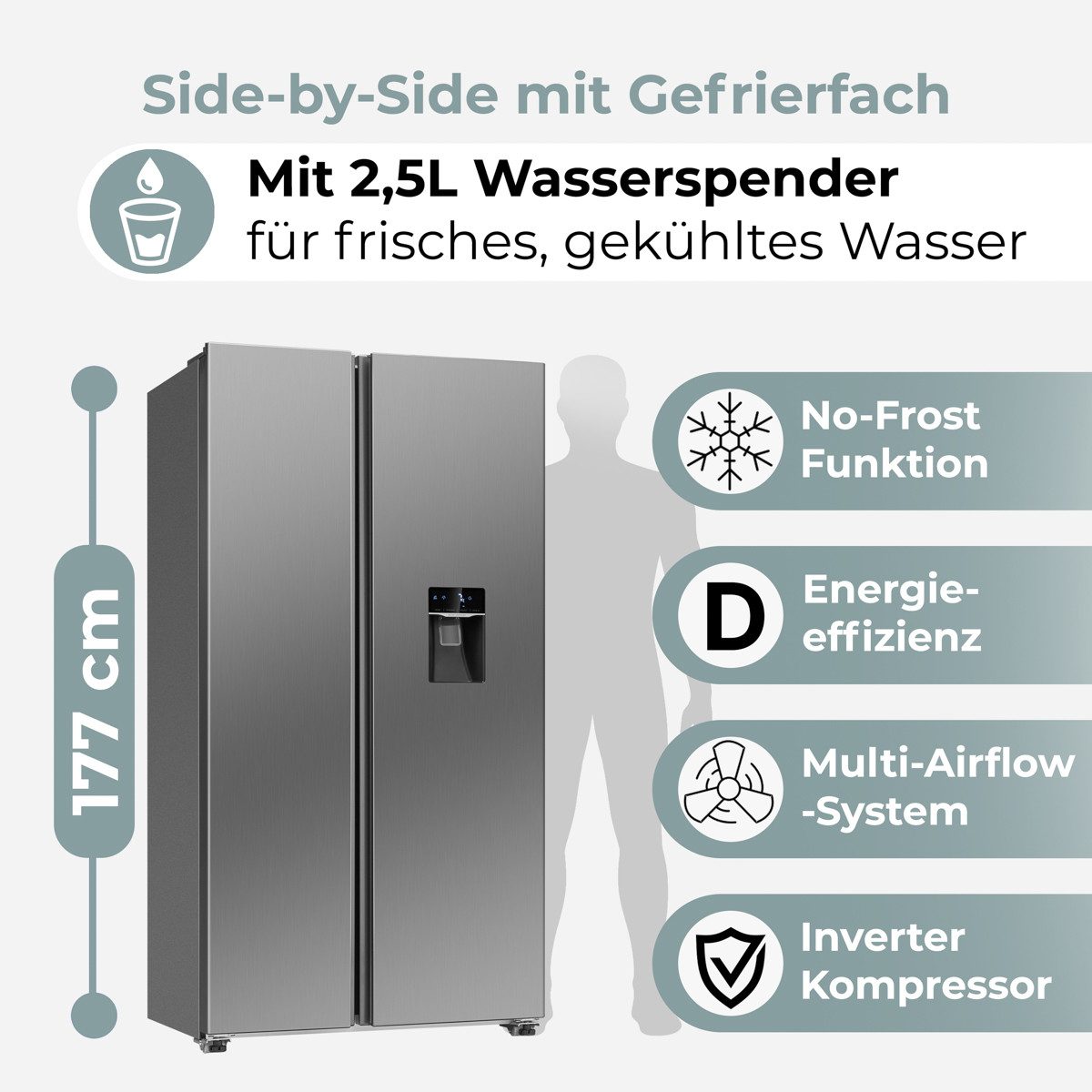 BOMANN Side-by-Side SBS 7367, 171 cm hoch, 91 cm breit, Side by Side Kühlschrank, Wasserspender mit Tank