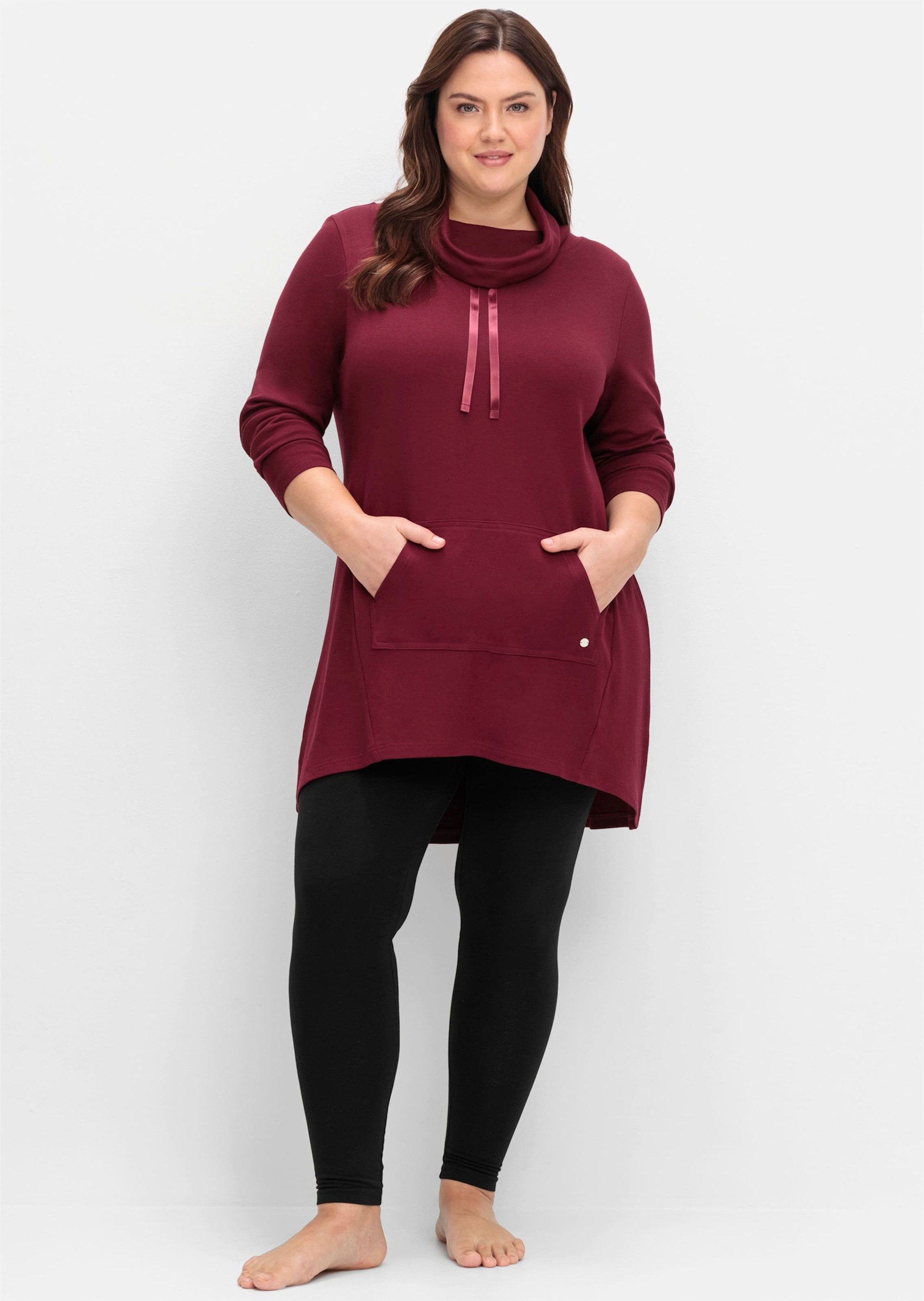 Sheego T-Shirt Sweatshirt Langarm in A-Linie mit Stehkragen