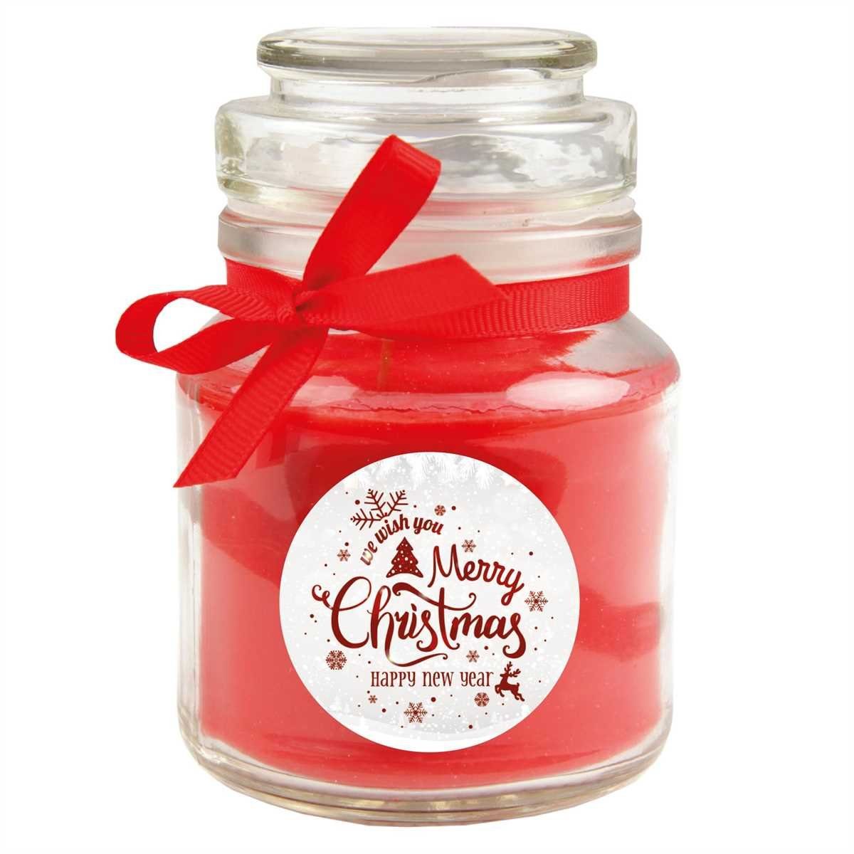 HS Candle Duftkerze (Dekokerze, 1-tlg), Weihnachten - Kerze im Bonbon Glas, Kerze mit Weihnachts - Motiv