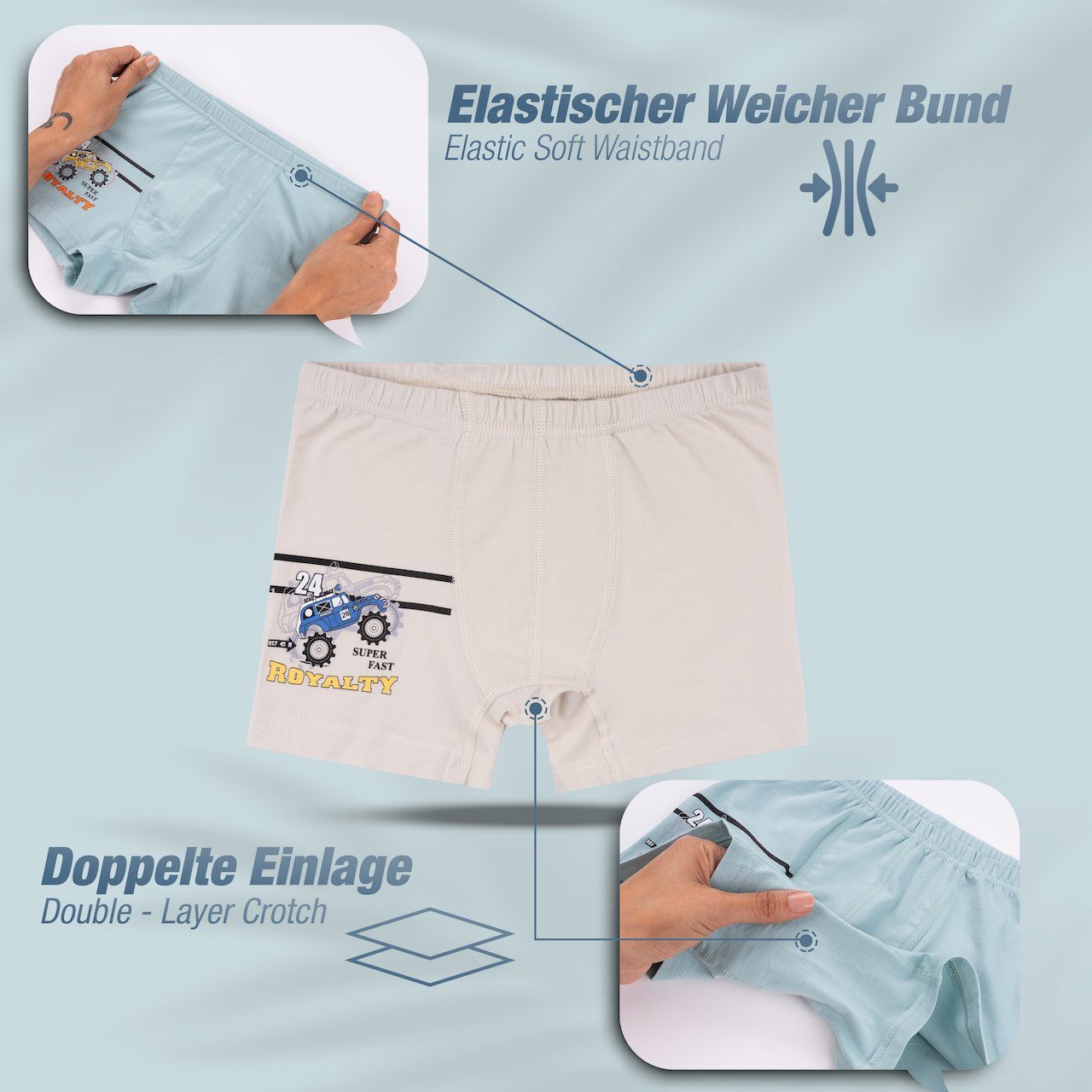 LOREZA Boxershorts 10er Set Jungen Boxershorts - Rallye - Bunt (Spar-Packung, 10-St)