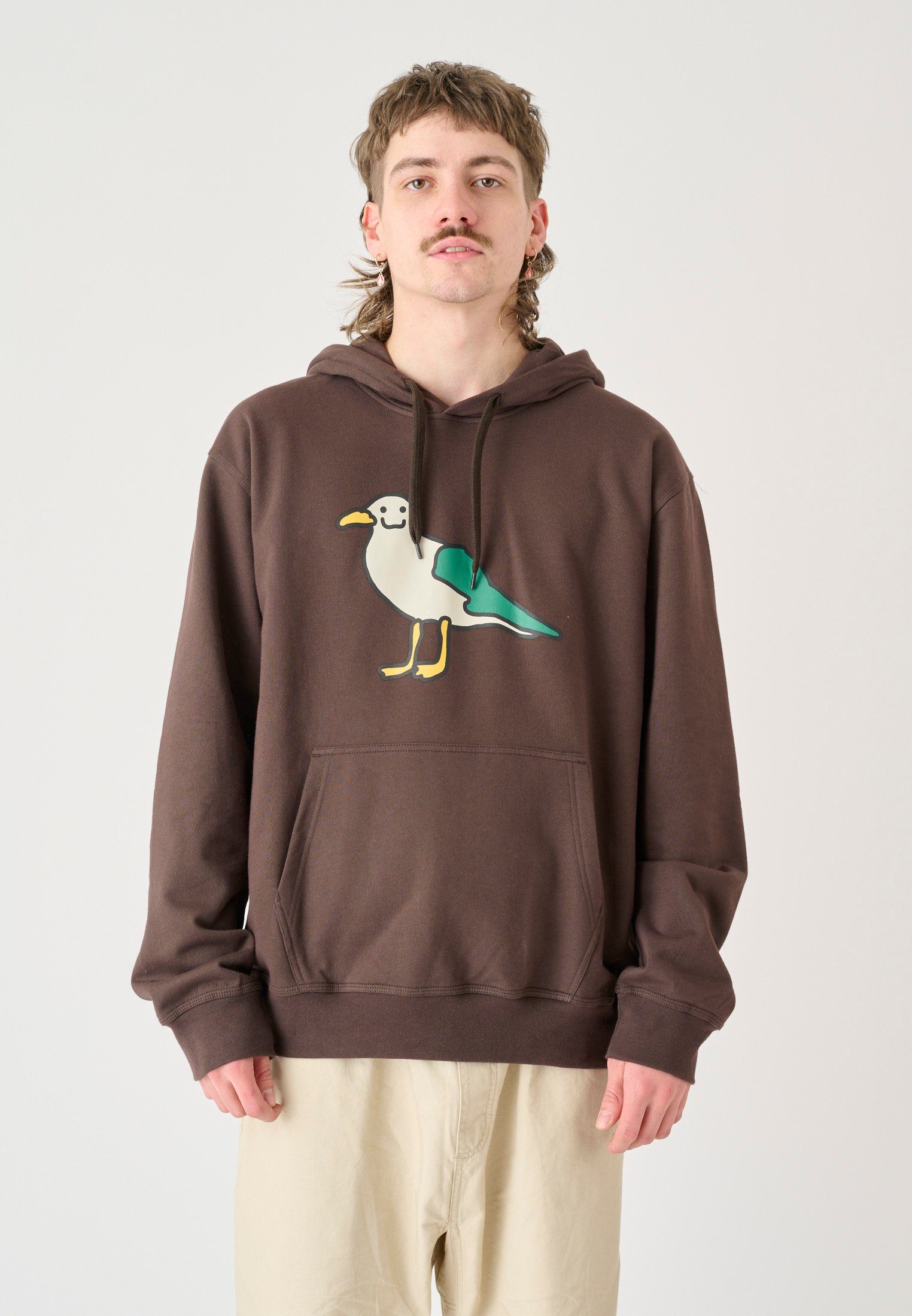 Cleptomanicx Kapuzensweatshirt Smile Gull mit coolem Print braun