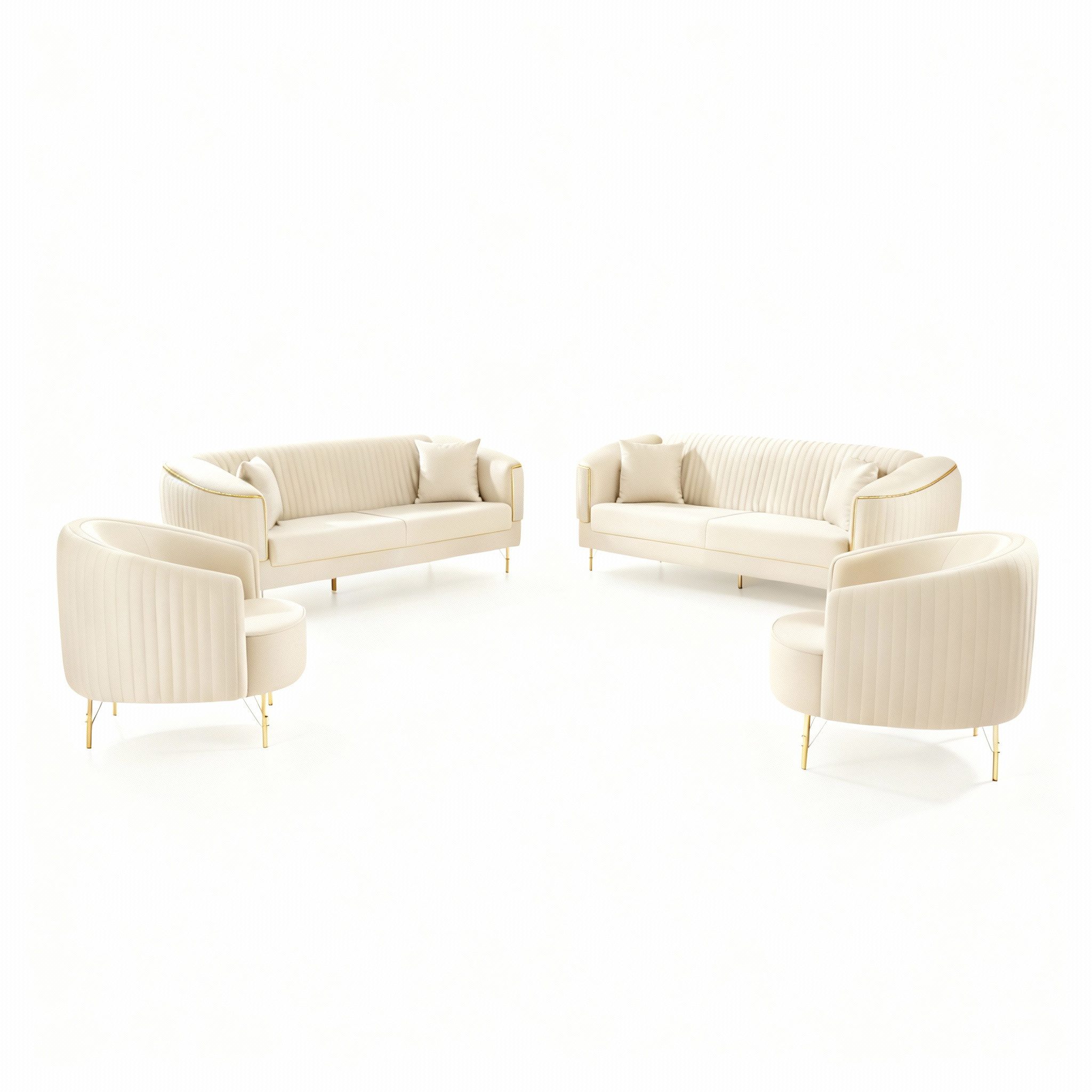 Palms-Store Sofa Set DOHA, zeitlose Eleganz mit edler in luxuriösem Samt, Spar-Set, 3-Sitzer + 2-Sitzer + Sessel I 3-Sitzer mit Schlaffunktion