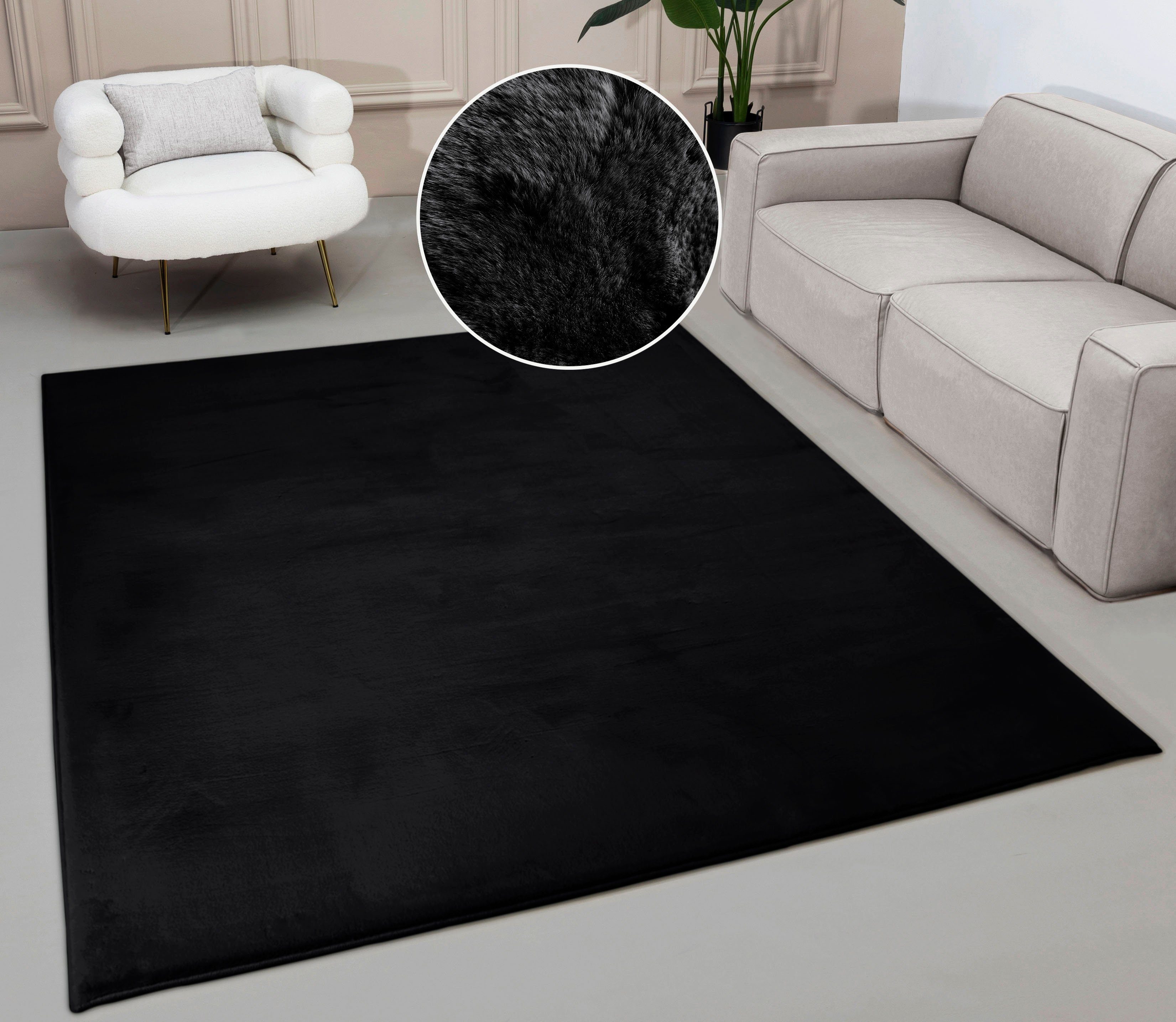 OTTO home Fellteppich Balu, in Standard- und Premium-Qualität, 20 mm oder 38 mm Höhe, rechteckig, Höhe: 20 mm, Kaninchenfell-Haptik, kuschelig, weich, Kunstfellteppich, Wohnzimmer