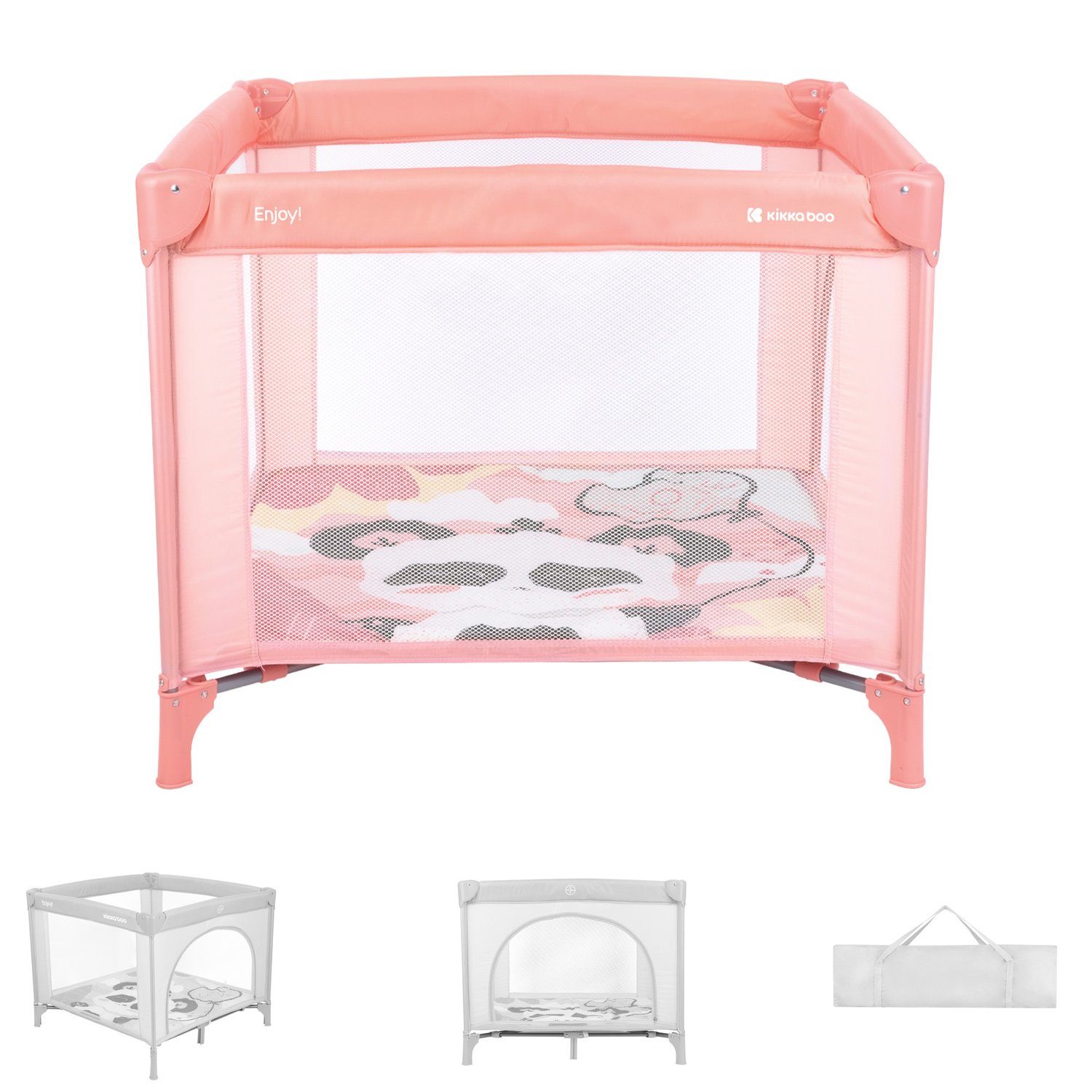 Kikkaboo Laufstall Laufstall Enjoy, Reisebett, klappbar, Matratze, klappbar, Tragetasche pink