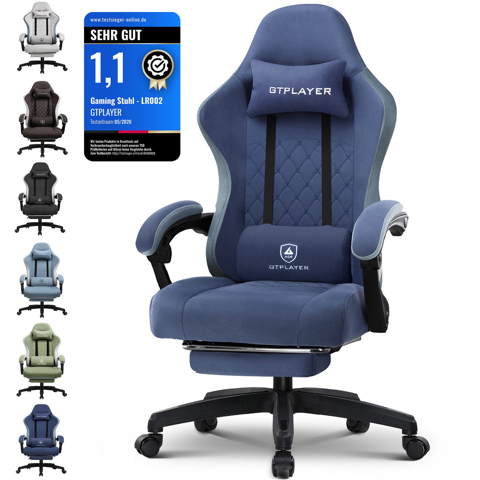 GTPLAYER Gaming-Stuhl Ergonomischer Gaming Sessel Schreibtischstuhl aus Stoff/Kunstleder (Pacekung), Federsitzkissen mit Fußstütze