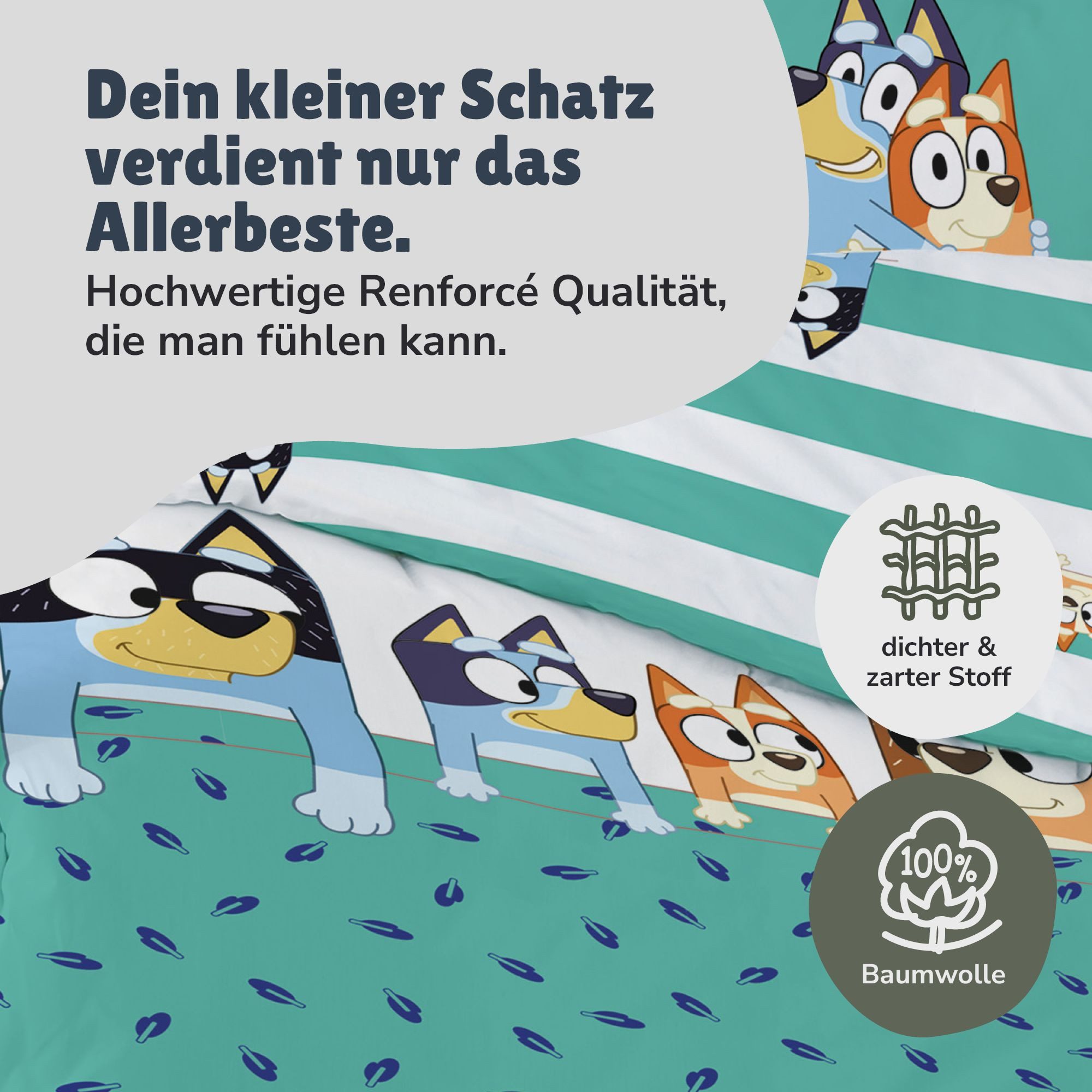 Familando Kinderbettwäsche Bluey "Family" Babygröße 100x135 40x60 cm aus 100% Baumwolle, Renforcé, 2 teilig, mit Reißverschluss und Hoteleinschlag