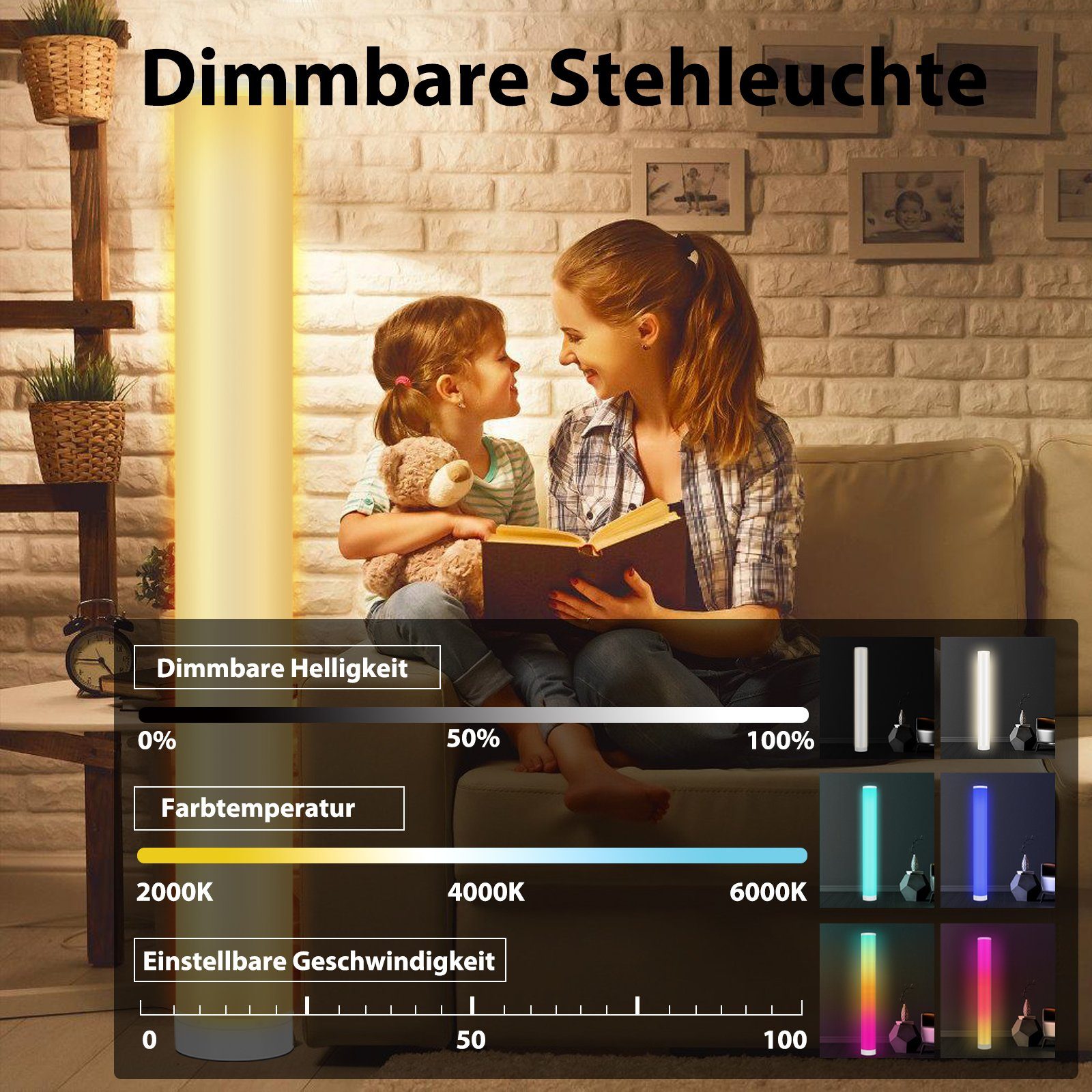 Dimmar, RGB mit Stehleuchte, Fernbedienung, Lospitch 104CM, Farbtemperatur LED Stehlampe Ecklampe Einstellbare
