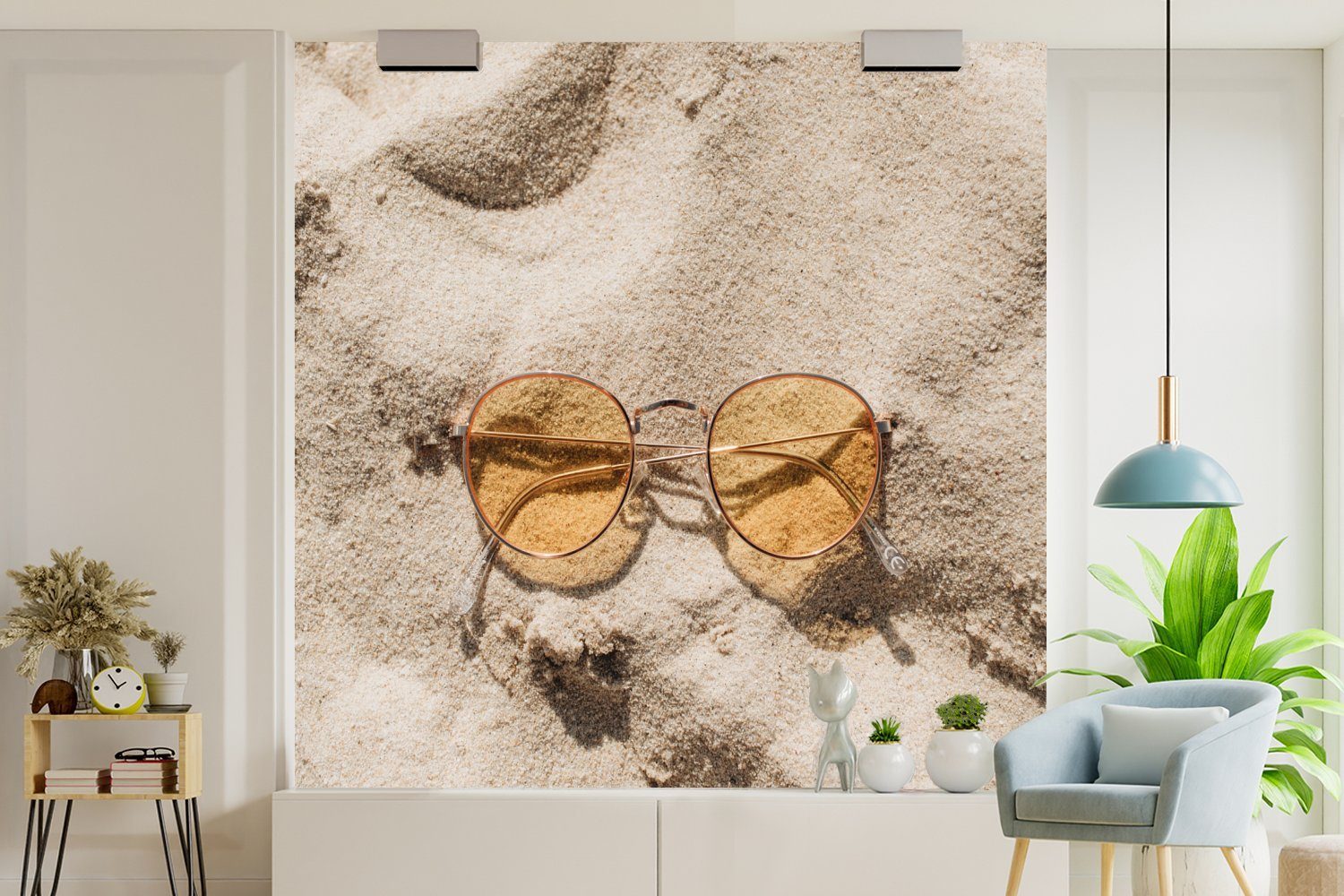 Sommer, Sand Vinyl MuchoWow bedruckt, (5 Matt, für - Wandtapete oder Schlafzimmer, Fototapete - St), Wohnzimmer Tapete Sonnenbrille