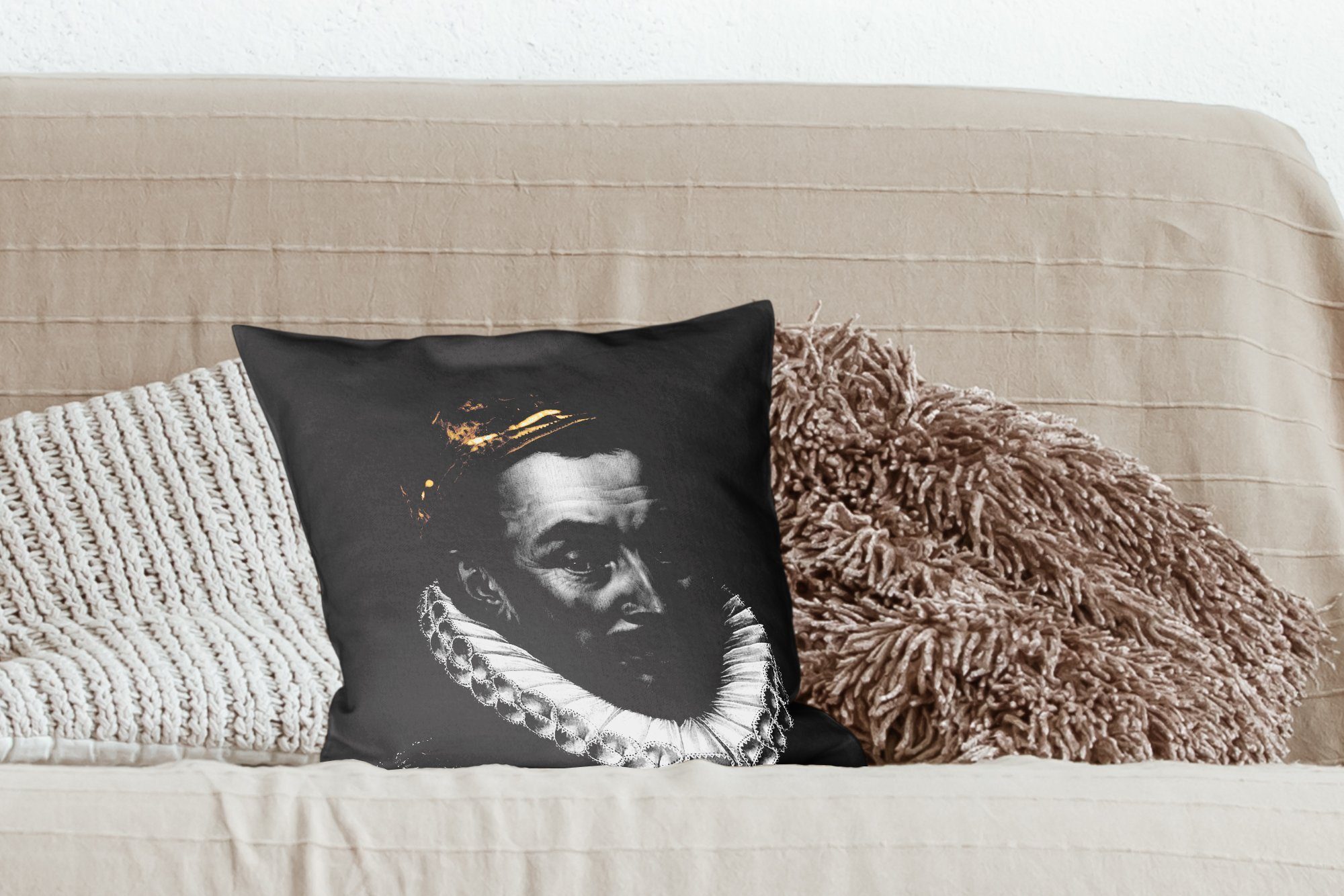 Oranien Füllung Zierkissen mit MuchoWow Wilhelm Deko, Sofakissen - Wohzimmer, Gemälde, für Kunst - Schlafzimmer, von Dekokissen