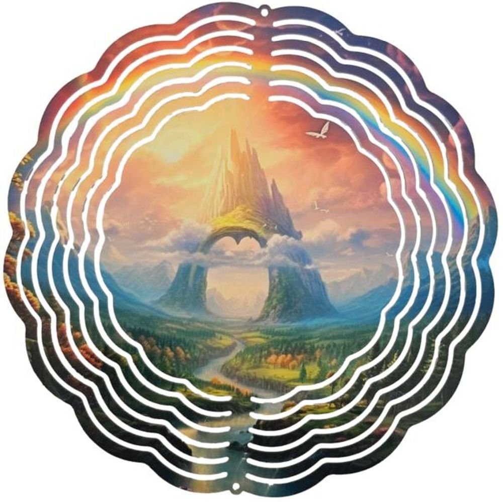 Ladreas Windspiel Edelstahl 3D Windspiel Windspinner 20cm Regenbogen Berg WI307