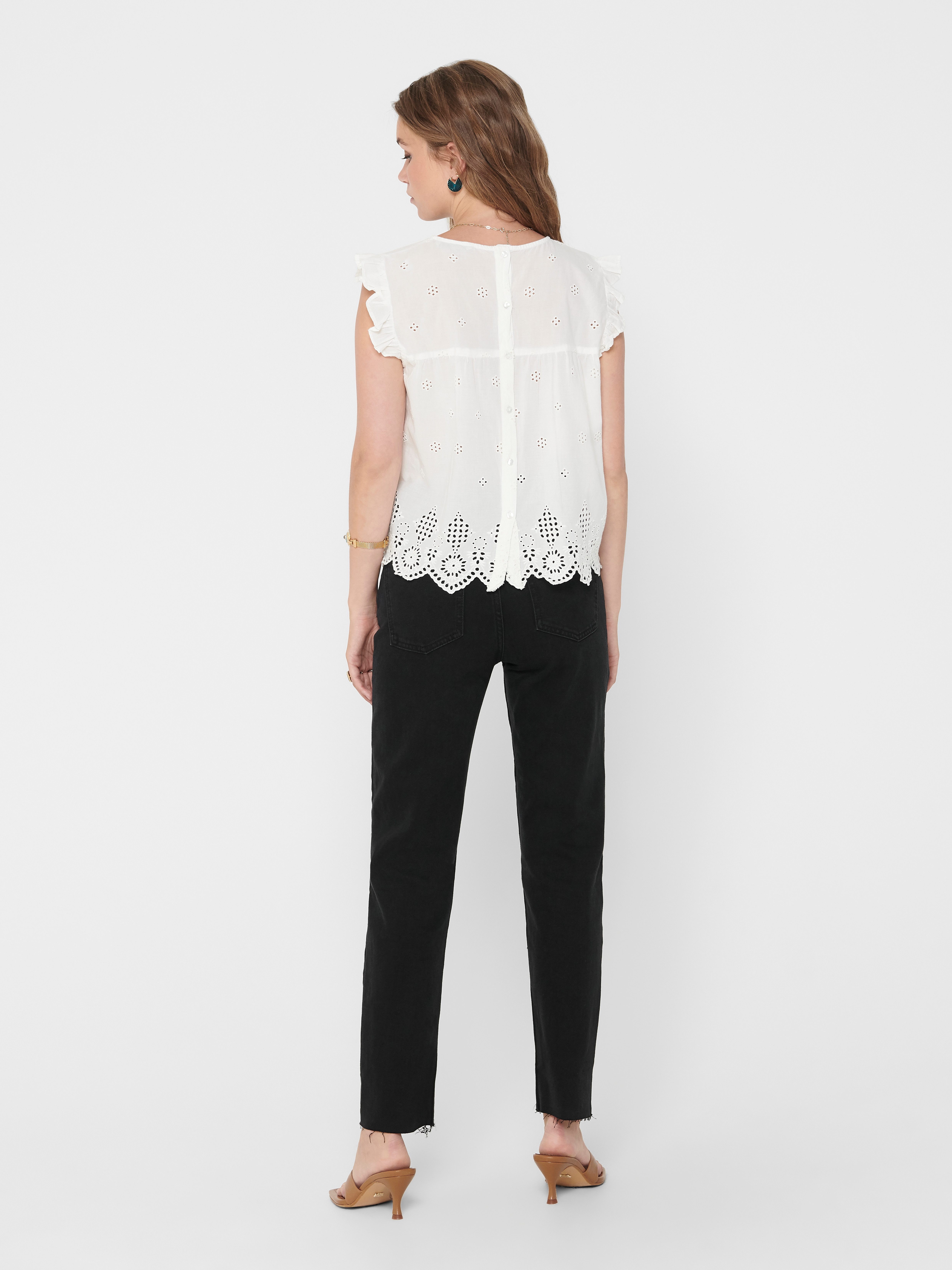 ONLY Rüschentop ONLSILLA LIFE S/L FRILL TOP WVN NOOS Baumwolle, regular fit, Rundhals – Bild 5 von 5