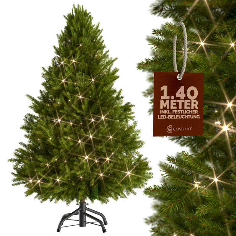 Casaria Künstlicher Weihnachtsbaum, 140 cm LED Lichterkette Edeltanne 470 Spitzen Naturgetreu