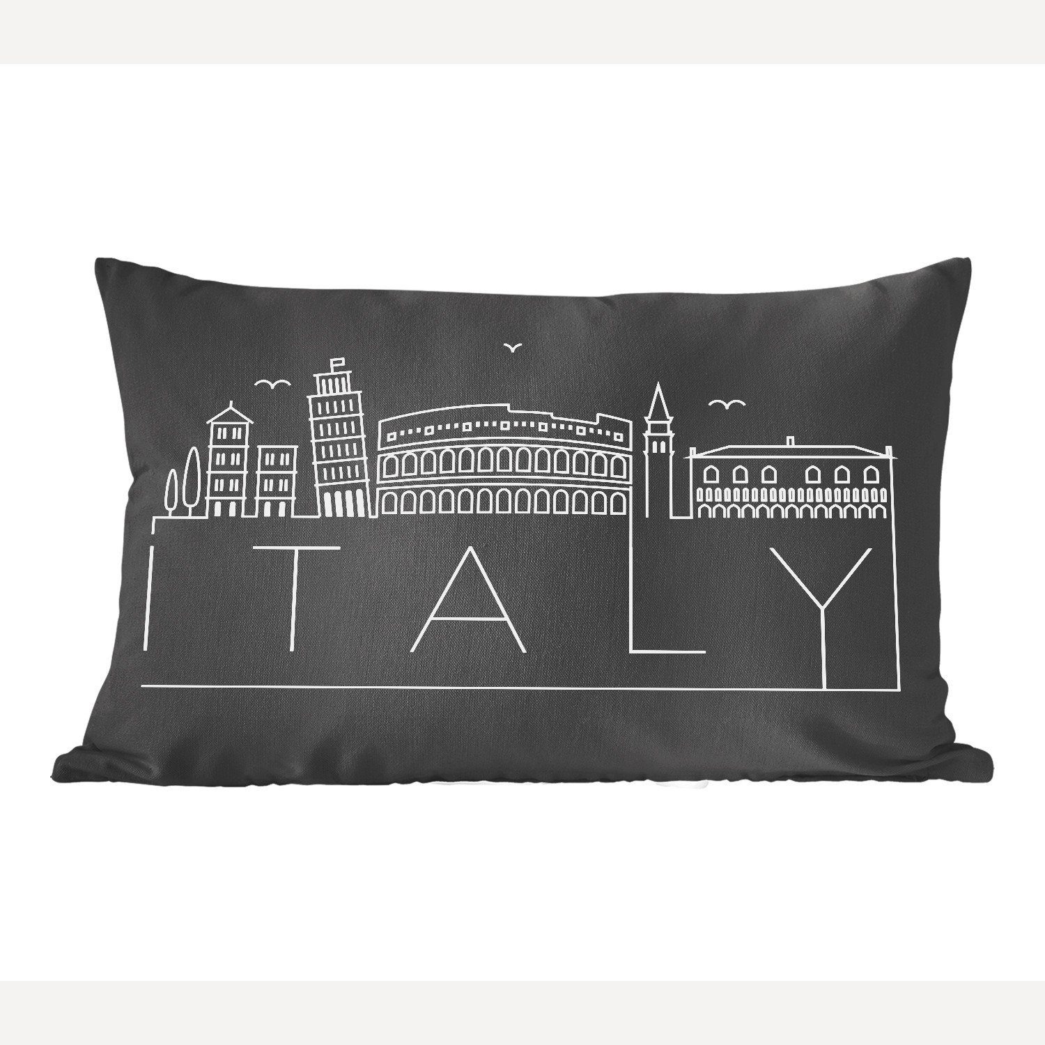 MuchoWow Dekokissen Stadtbild "Italien" mit schwarzem Hintergrund, Wohzimmer Dekoration, Zierkissen, Dekokissen mit Füllung, Schlafzimmer
