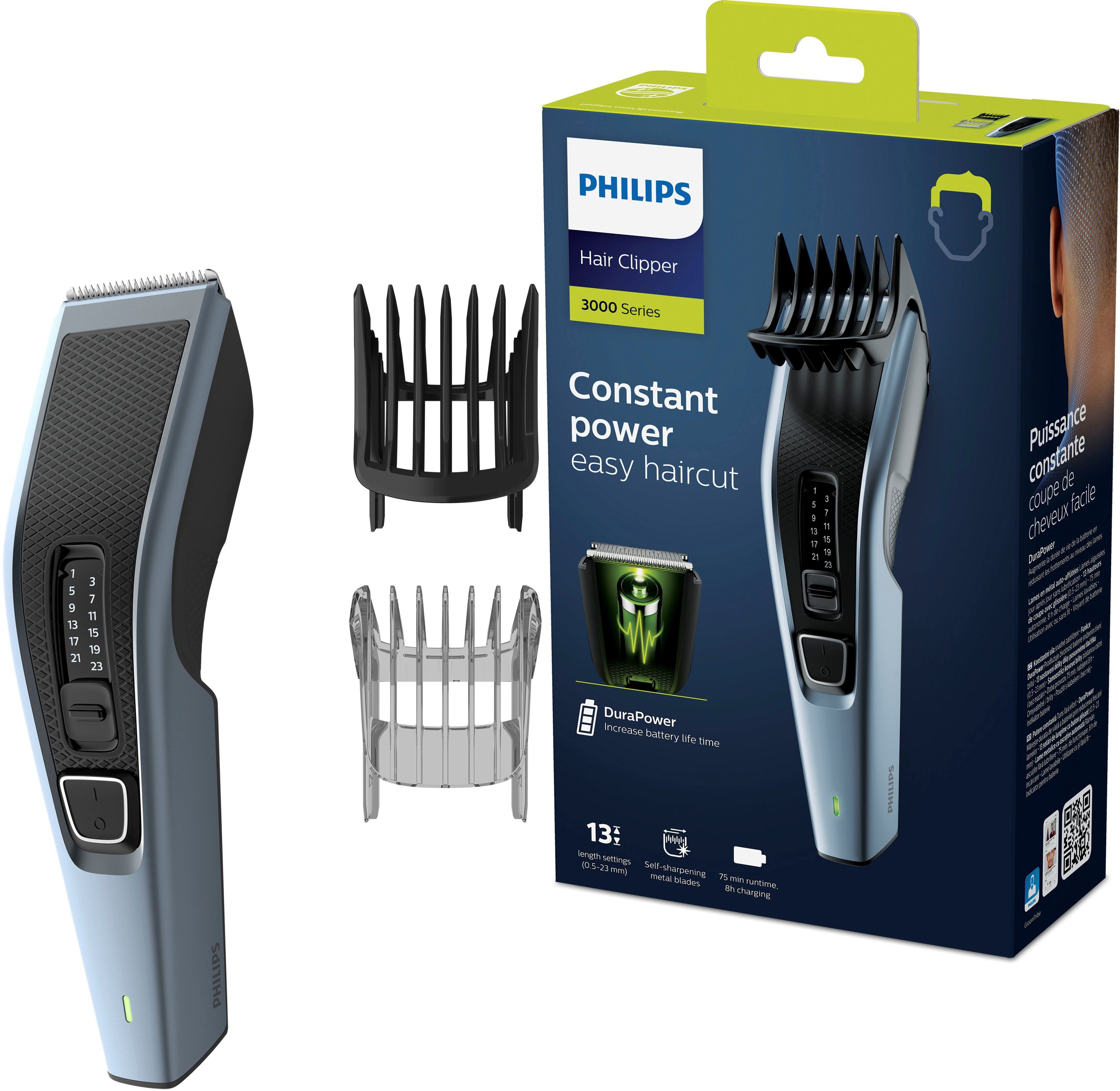 Philips Haar- und Bartschneider Series 3000 HC3530/15, Trimmaufsatz, Bartkamm, mit 13 Längeneinstellungen, inkl. Bartkamm