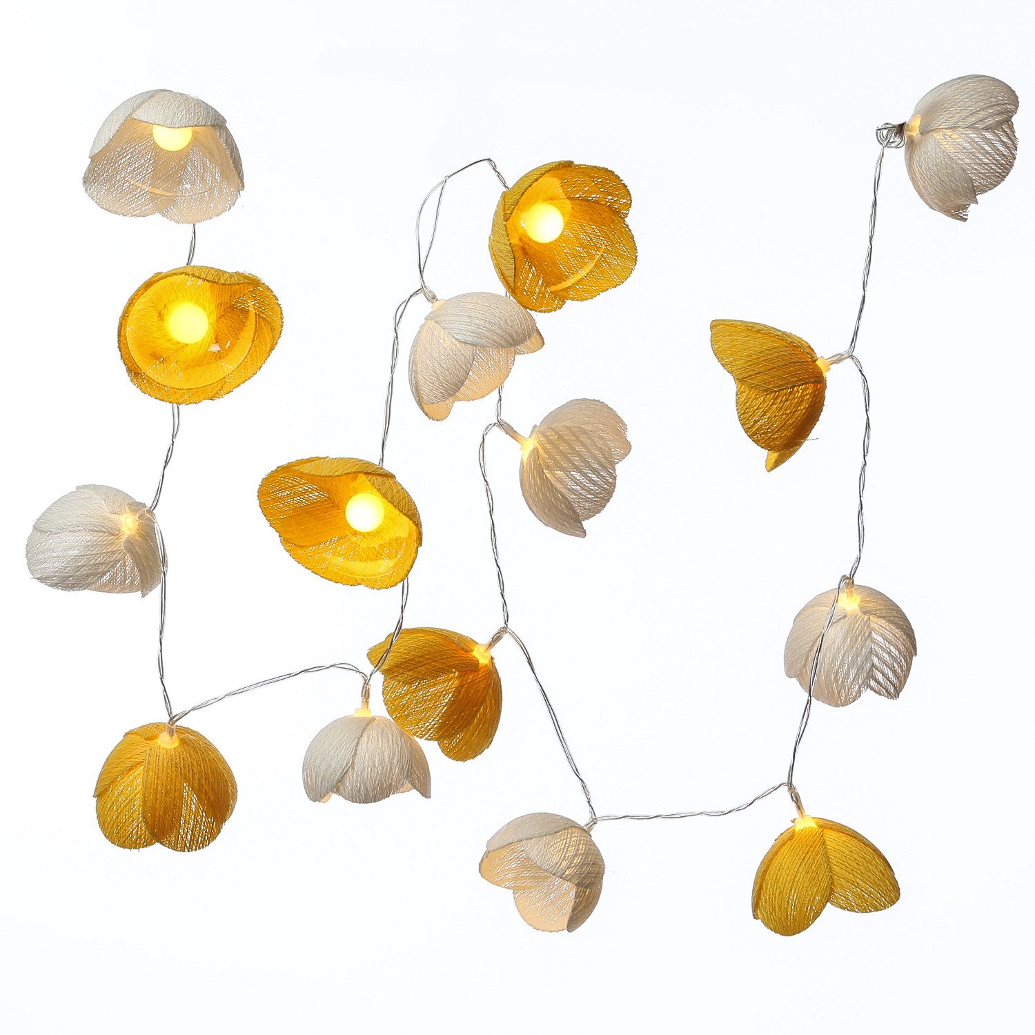 MARELIDA LED-Lichterkette Blumen Blumengirlande 15 weiße u. gelbe Blüten Timer L: 1,4m Außen, 15-flammig