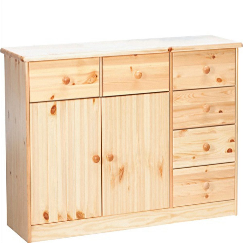 ERST-HOLZ Sideboard Kommode Anrichte Kiefer Natur 6 Schubladen 2 Türen, 90.50-26 - Kommode Kiefer natur-6 Schubladen-Zwei Türen