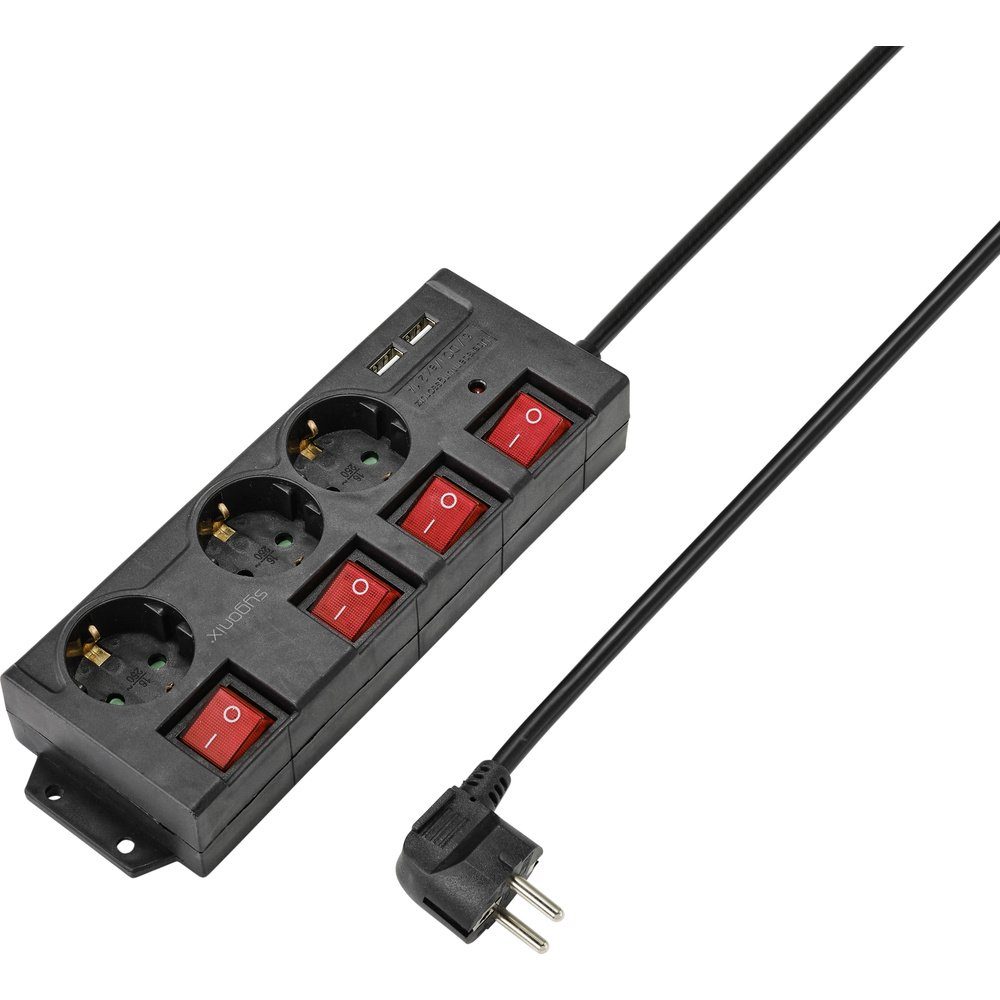 Sygonix Sygonix RF-4737788 Steckdosenleiste mit Schalter Schwarz Schutzkontak Steckdosenleiste (Kabellänge 1.50 m)